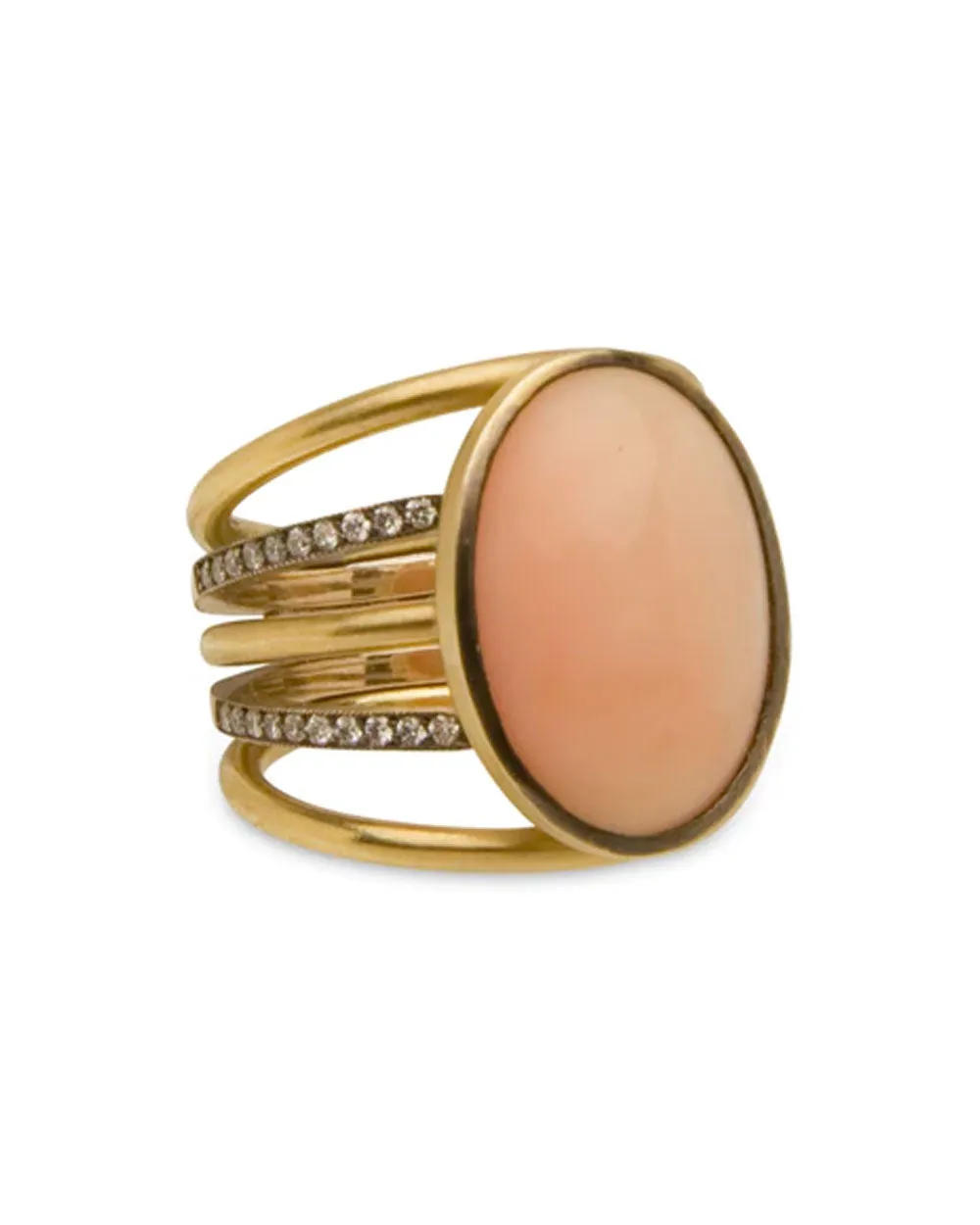 18k Yellow Gold Diamond Angel Skin Coral Ring