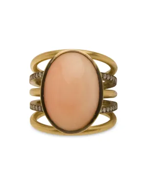 18k Yellow Gold Diamond Angel Skin Coral Ring