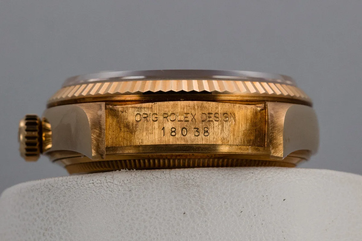 1986 Rolex 18K YG Day-Date 18038 with Diamond and Ruby String Dial