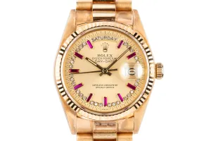 1986 Rolex 18K YG Day-Date 18038 with Diamond and Ruby String Dial