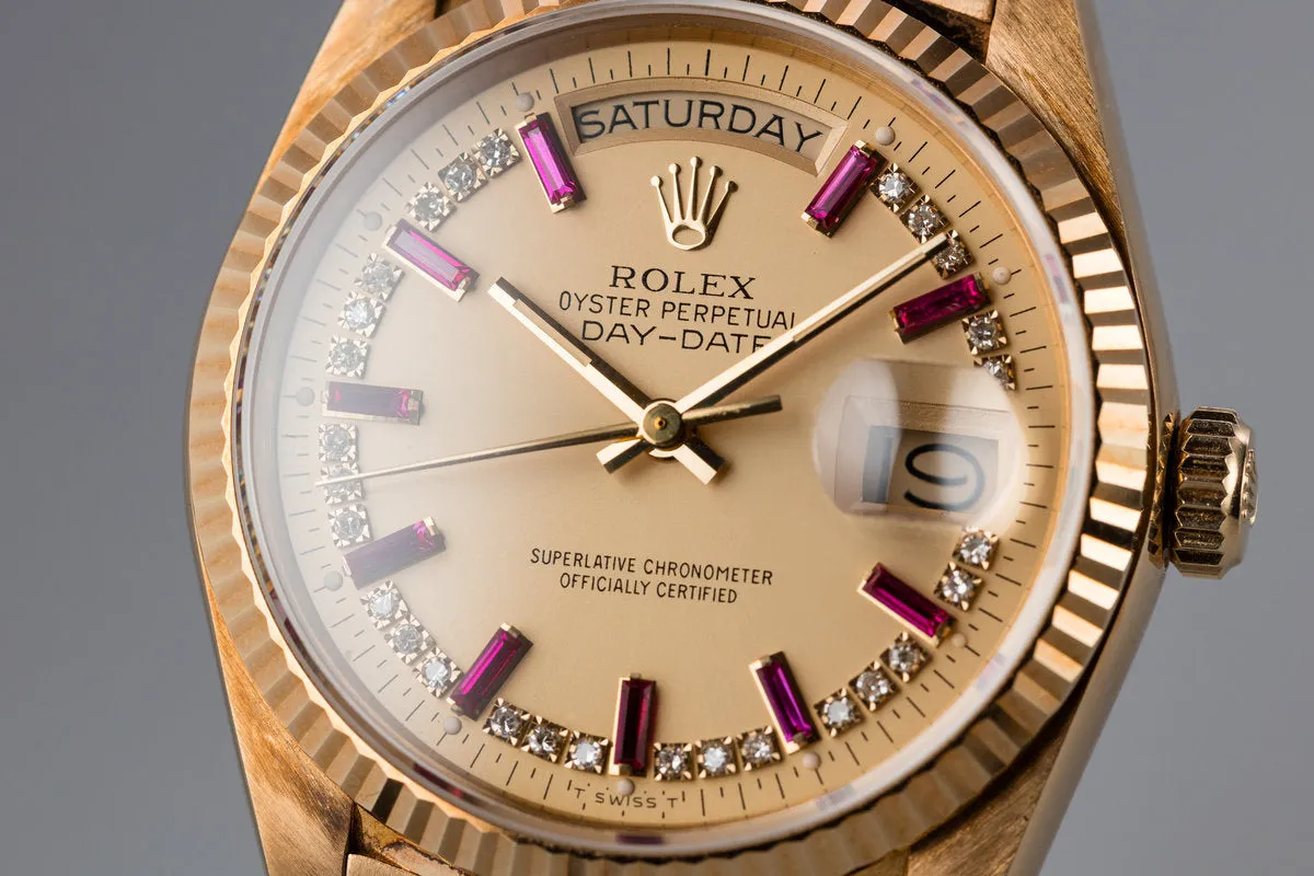 1986 Rolex 18K YG Day-Date 18038 with Diamond and Ruby String Dial