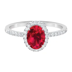 2 CT Oval Cut Ruby Cocktail Engagement Ring with Diamond Accent