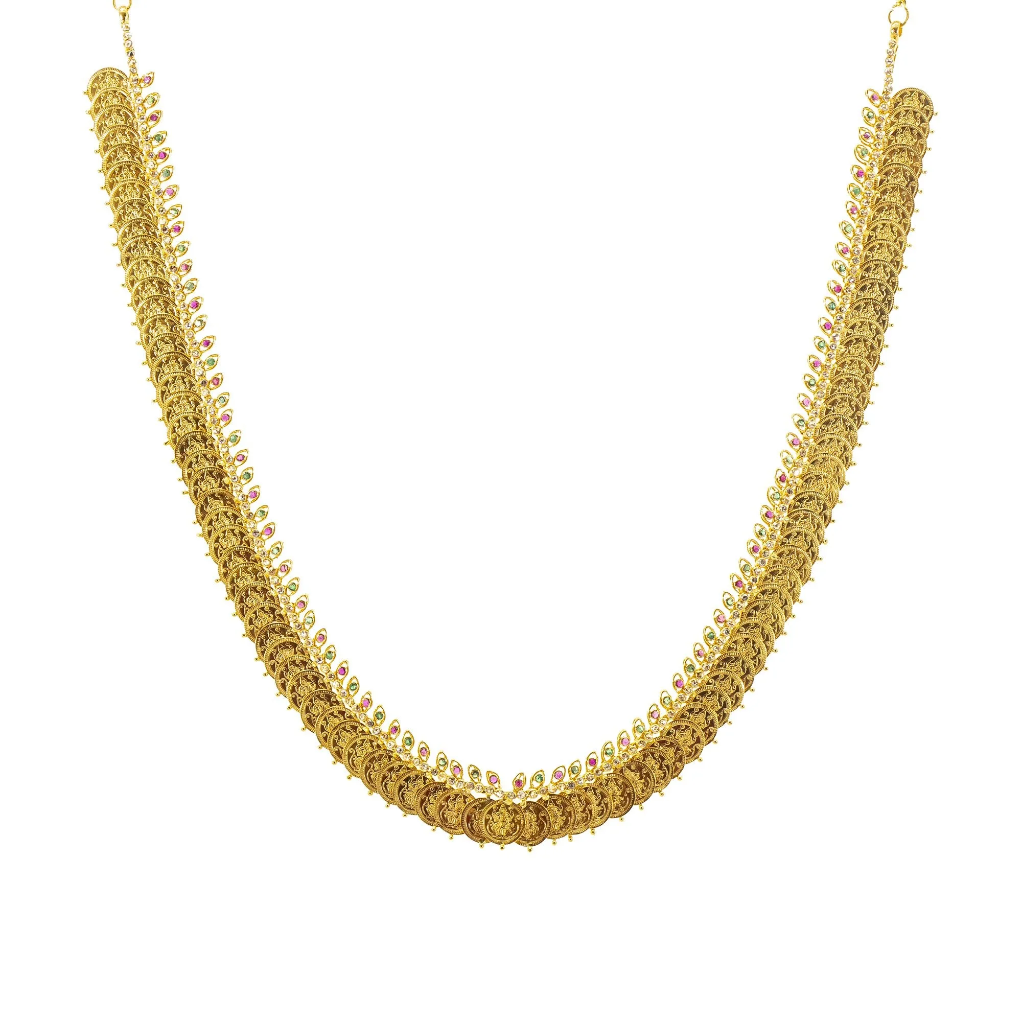 22K Gold & Uncut Diamond Laxmi Kasu Necklace Set
