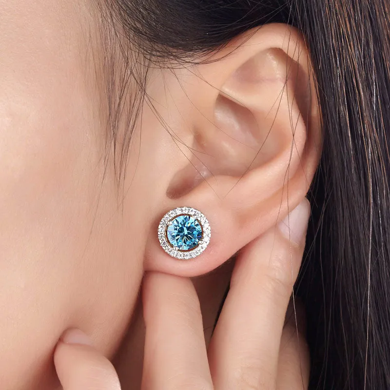 2.5 Carat Round Blue Halo (Removable) Stud 925 Sterling Silver Earrings Jewelry XFE8128