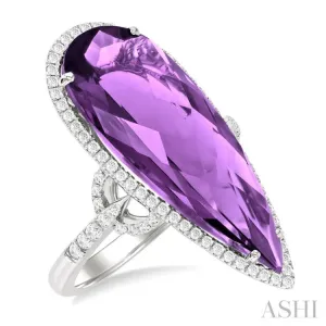26X10 MM Pear Cut Amethyst and 1/2 ctw Round Cut Diamond Halo Semi Precious Ring in 14K White Gold 26X10 MM Pear Cut Amethyst and 1/2 ctw Round Cut Diamond Halo Semi Precious Ring in 14K White Gold