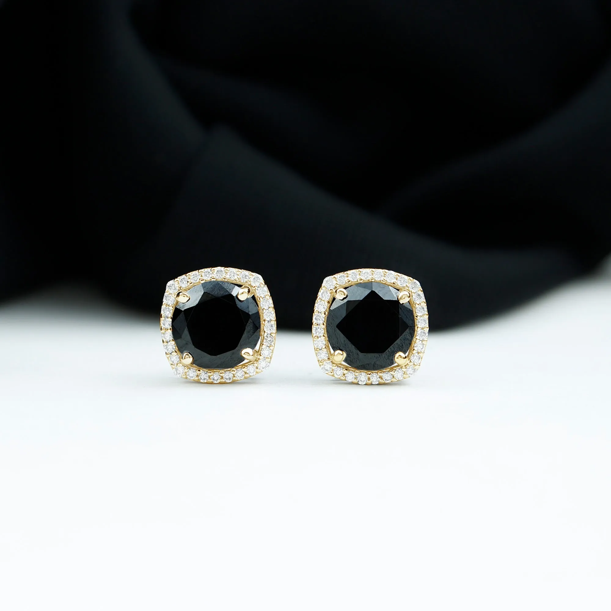 3 CT Created Black Diamond Cocktail Stud Earrings with Diamond Halo