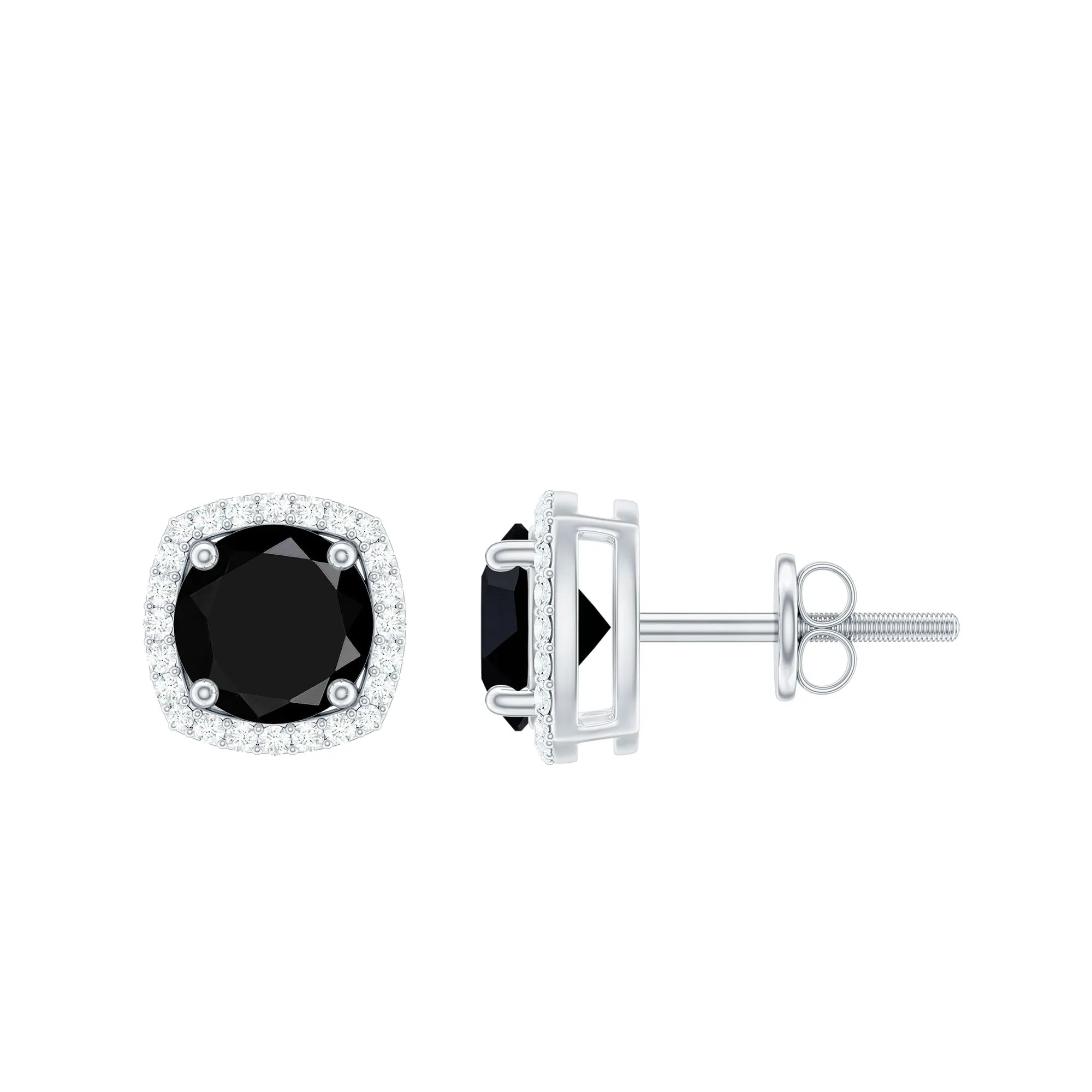 3 CT Created Black Diamond Cocktail Stud Earrings with Diamond Halo
