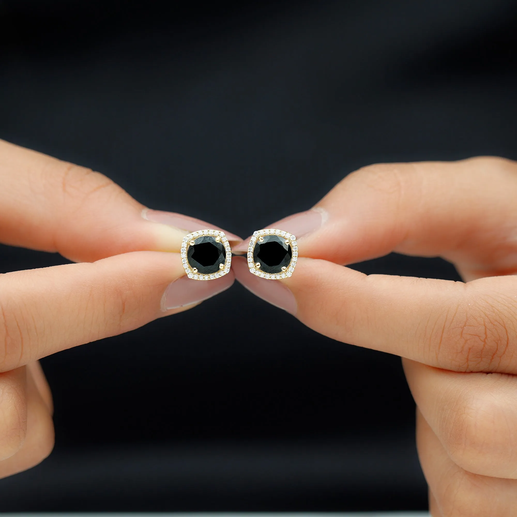 3 CT Created Black Diamond Cocktail Stud Earrings with Diamond Halo