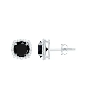 3 CT Created Black Diamond Cocktail Stud Earrings with Diamond Halo