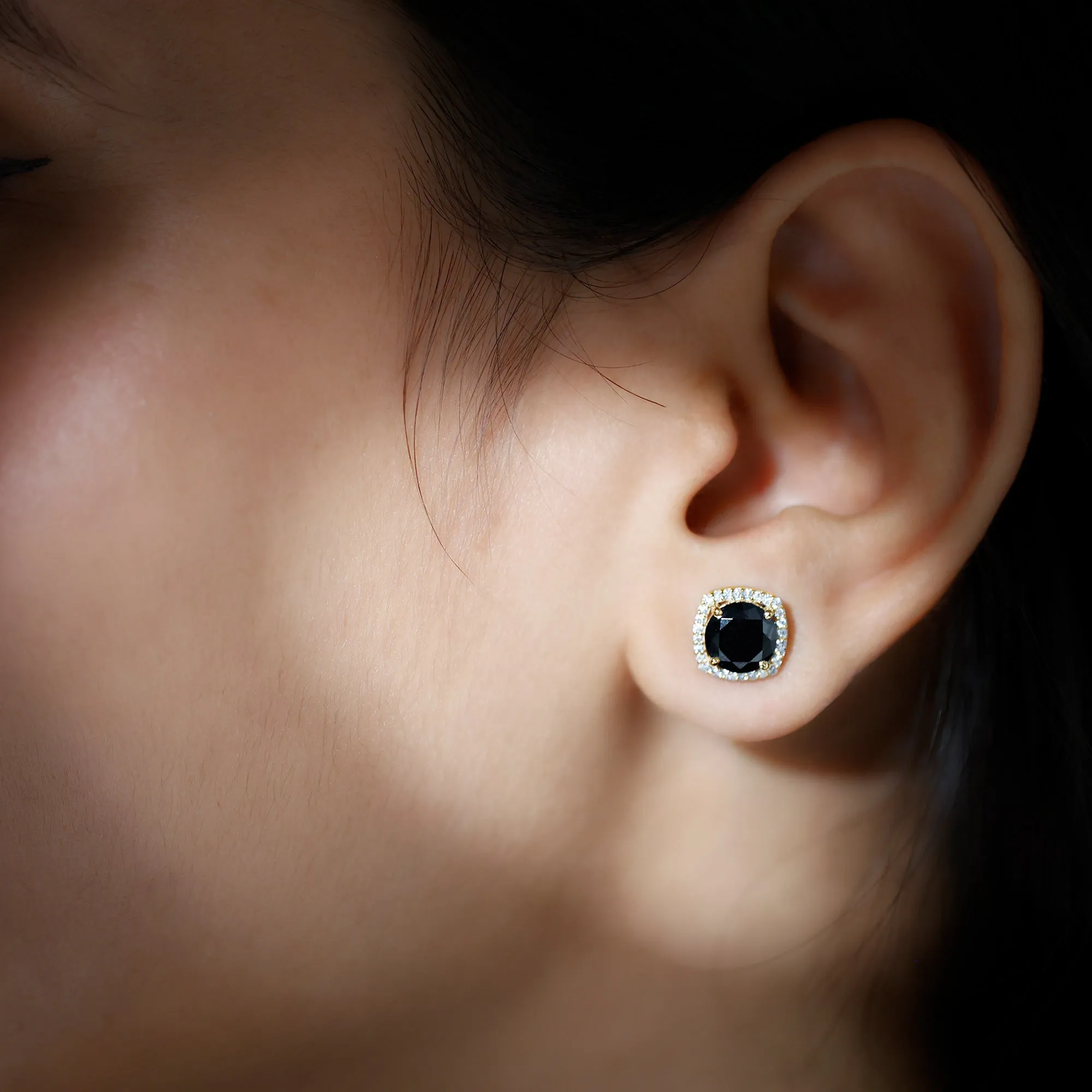 3 CT Created Black Diamond Cocktail Stud Earrings with Diamond Halo