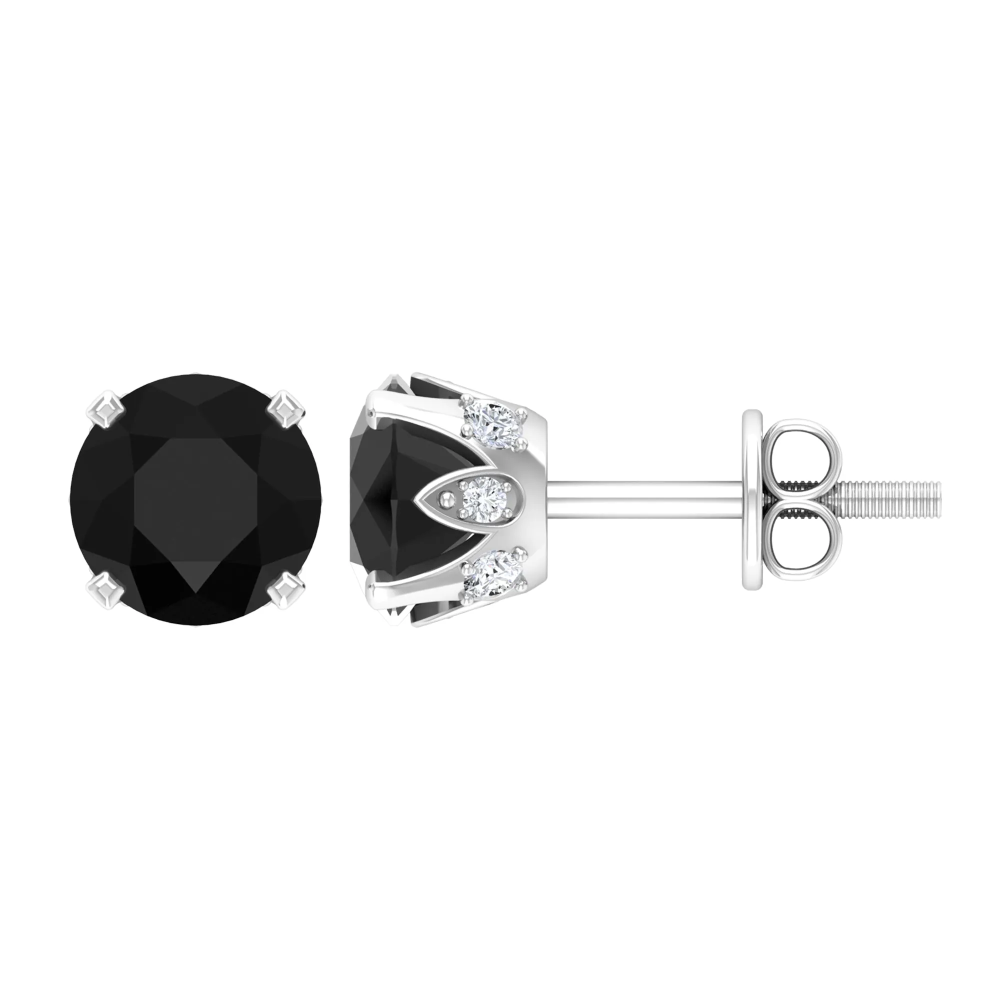3 CT Round Created Black Diamond Solitaire Stud Earrings with Diamond