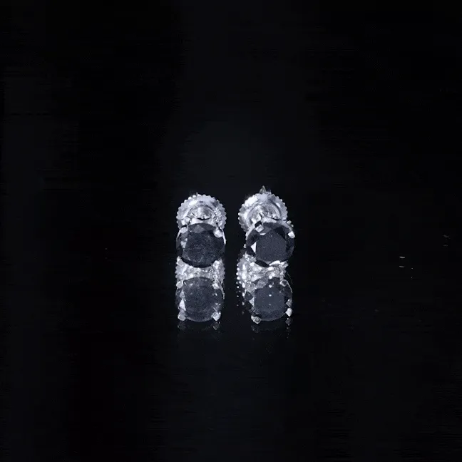 3 CT Round Created Black Diamond Solitaire Stud Earrings with Diamond