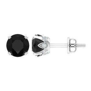 3 CT Round Created Black Diamond Solitaire Stud Earrings with Diamond