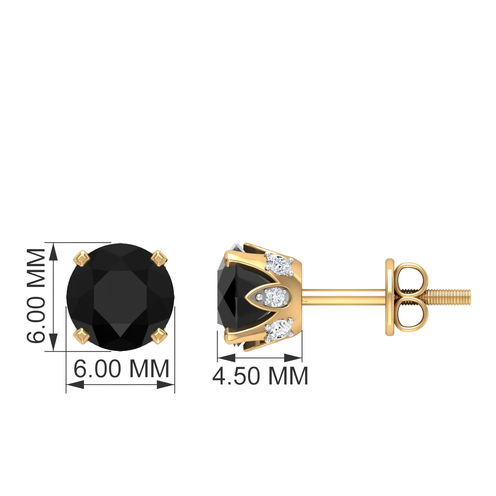3 CT Round Created Black Diamond Solitaire Stud Earrings with Diamond