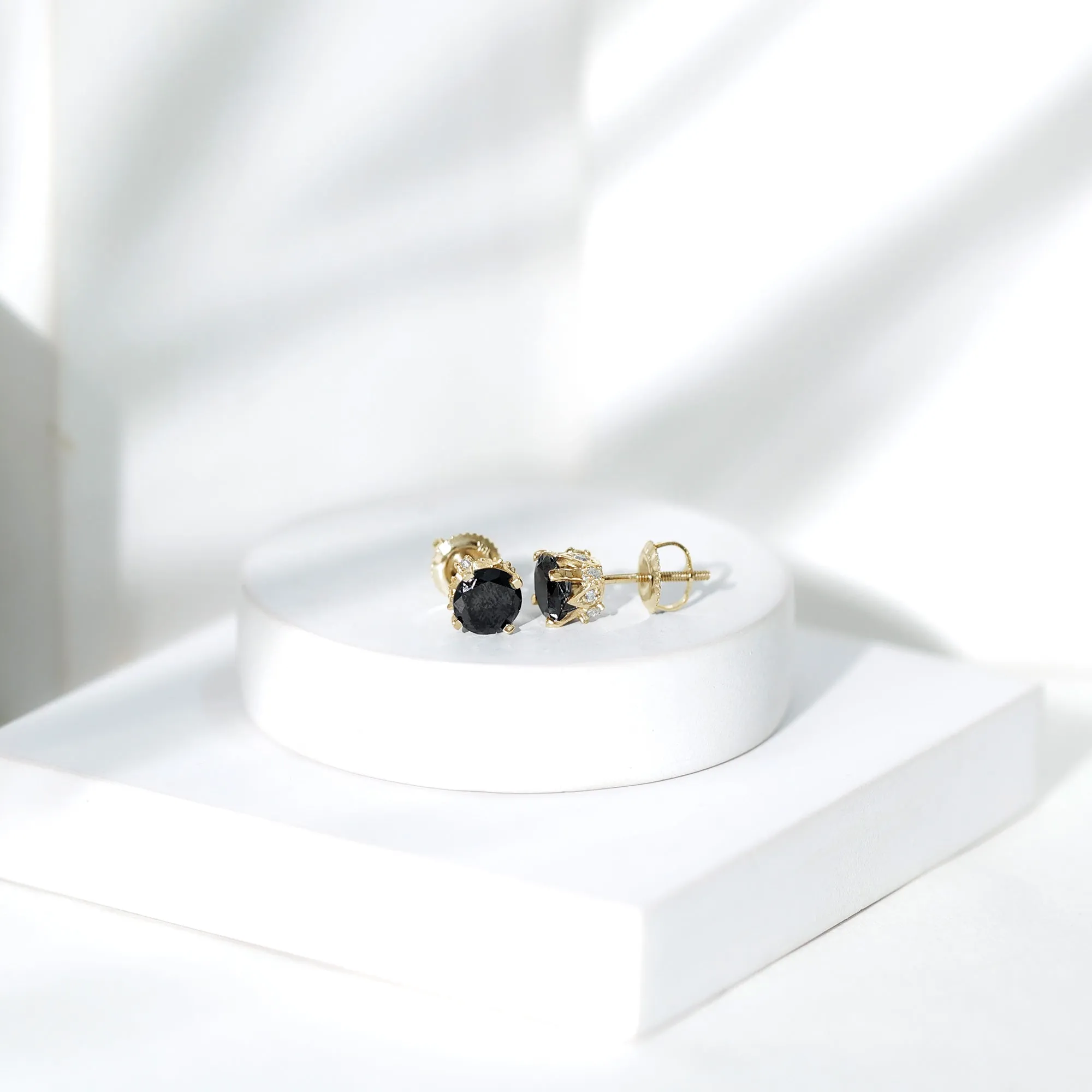 3 CT Round Created Black Diamond Solitaire Stud Earrings with Diamond