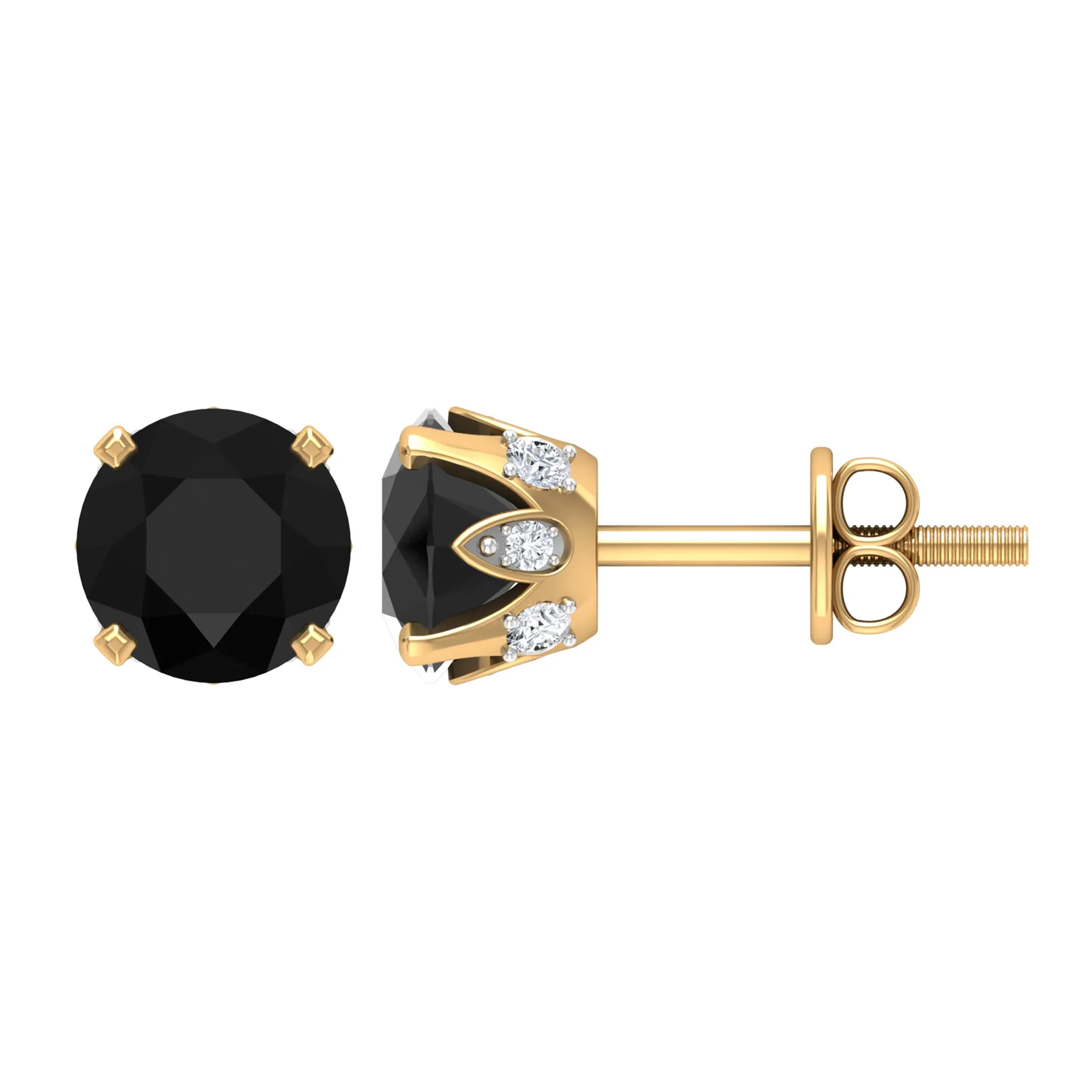 3 CT Round Created Black Diamond Solitaire Stud Earrings with Diamond