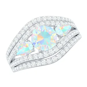 3 Stone Ethiopian Opal Cocktail Statement Ring with Moissanite