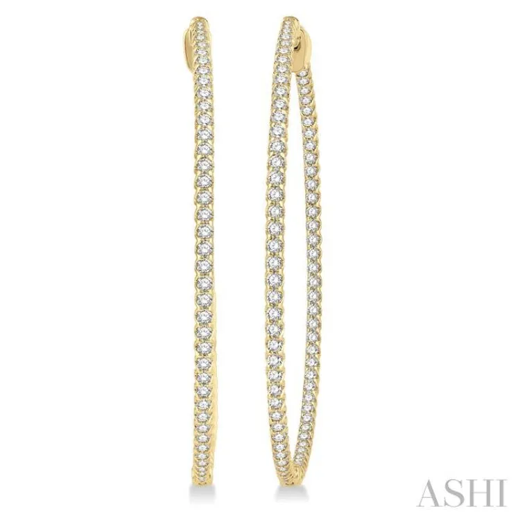 3.00 ctw Inside-Out Round Cut Diamond 2-Inch Hoop Earrings in 14K Yellow Gold