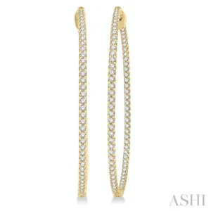 3.00 ctw Inside-Out Round Cut Diamond 2-Inch Hoop Earrings in 14K Yellow Gold 3.00 ctw Inside-Out Round Cut Diamond 2-Inch Hoop Earrings in 14K Yellow Gold