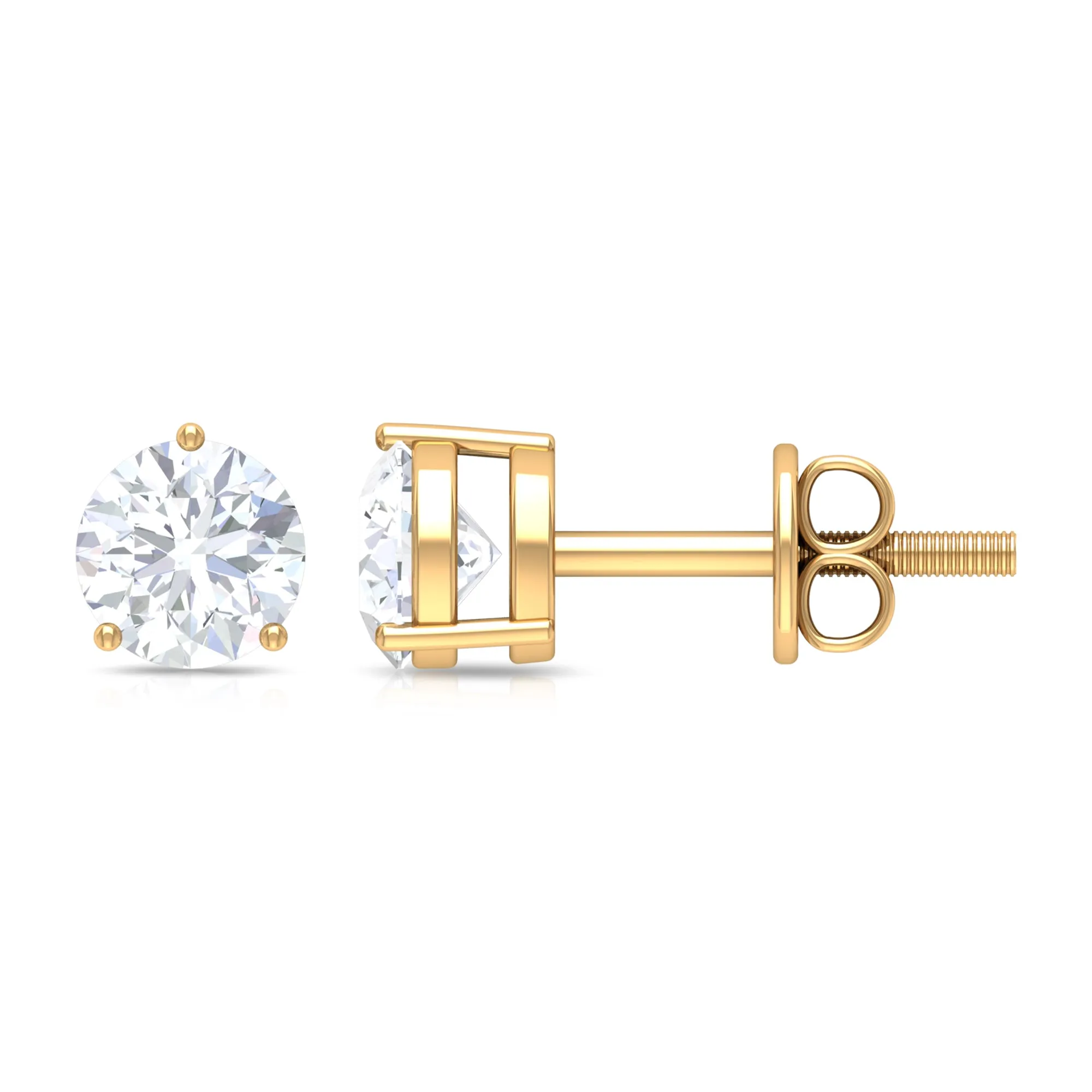 3/4 CT Certified Zircon Gold Solitaire Stud Earrings