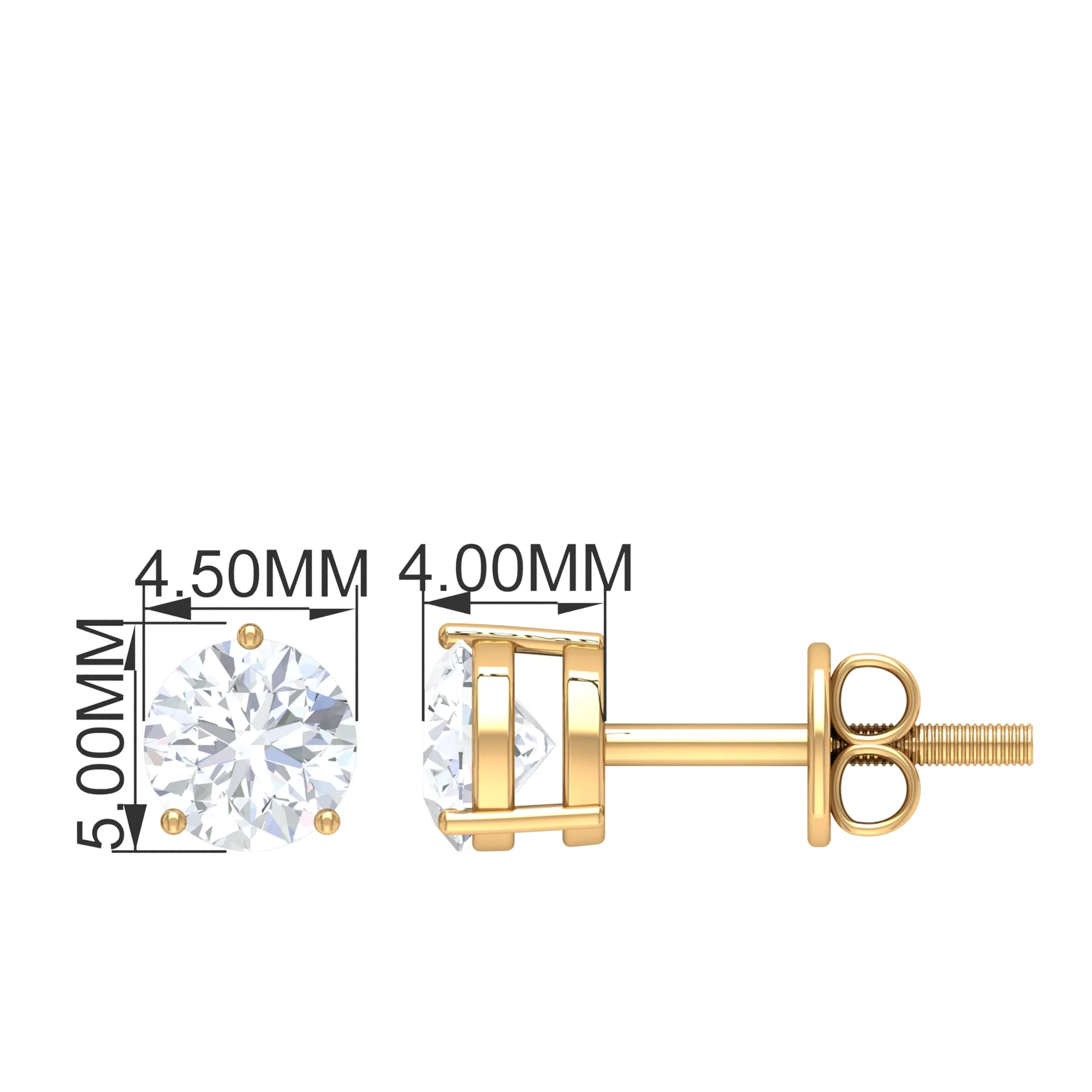 3/4 CT Certified Zircon Gold Solitaire Stud Earrings