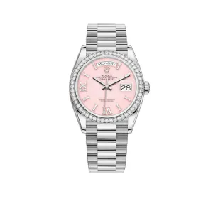 36mm 18k White Gold President Diamond Bezel Pink Opal Diamond Dial