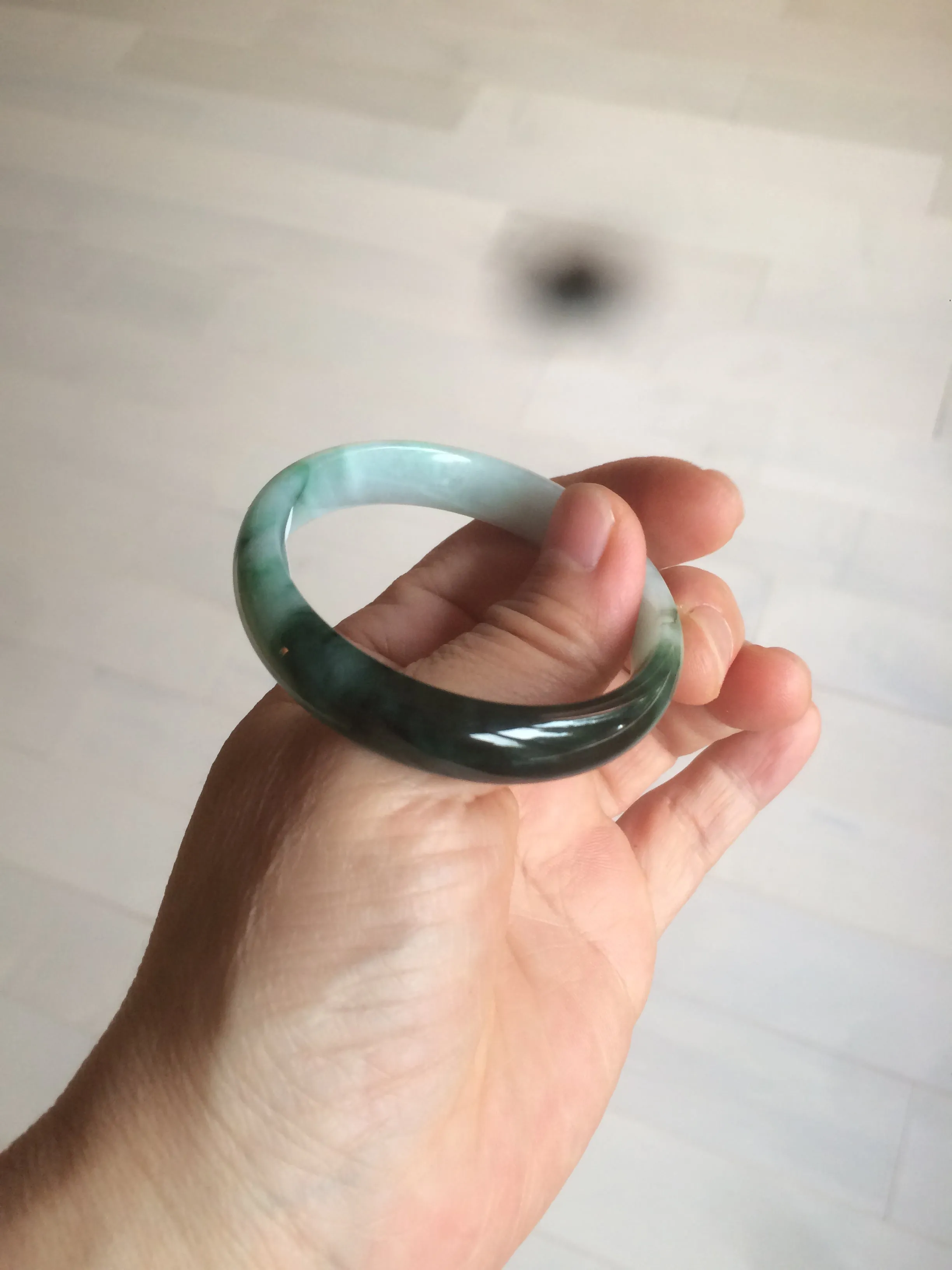 46.7mm Certified Type A 100% Natural sunny green/dark green/purple Jadeite Jade bangle AX6-0100