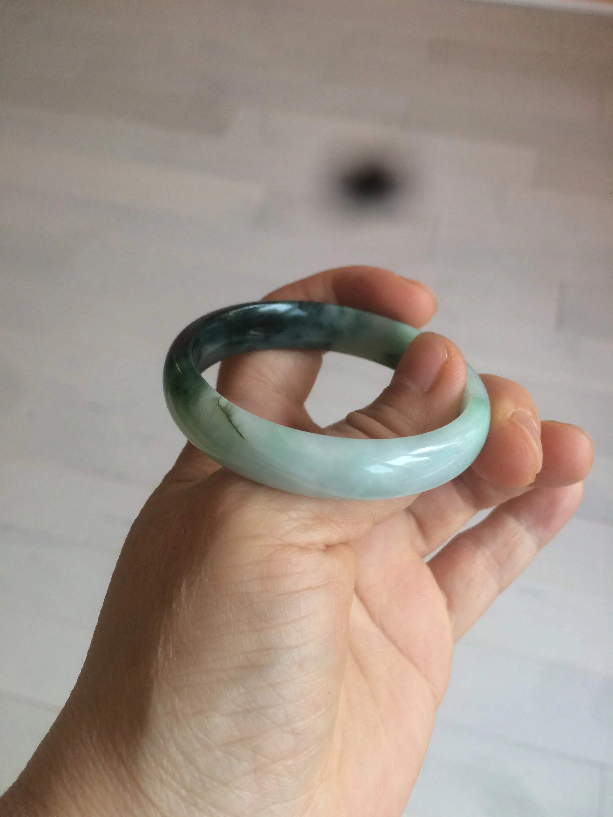 46.7mm Certified Type A 100% Natural sunny green/dark green/purple Jadeite Jade bangle AX6-0100