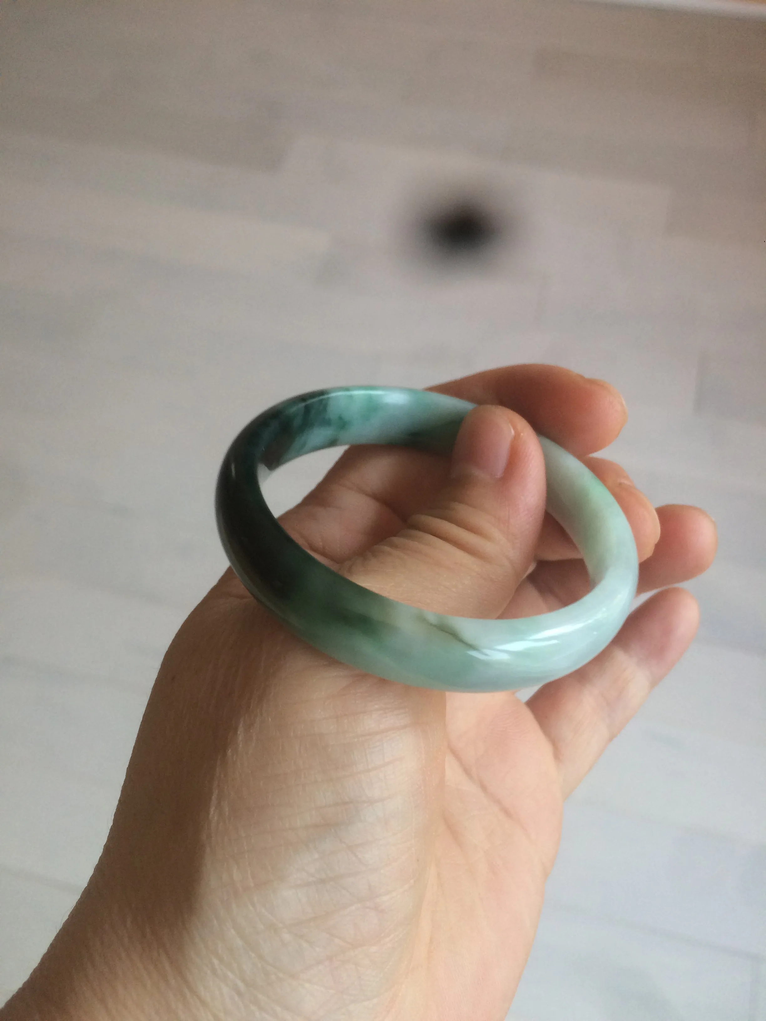 46.7mm Certified Type A 100% Natural sunny green/dark green/purple Jadeite Jade bangle AX6-0100