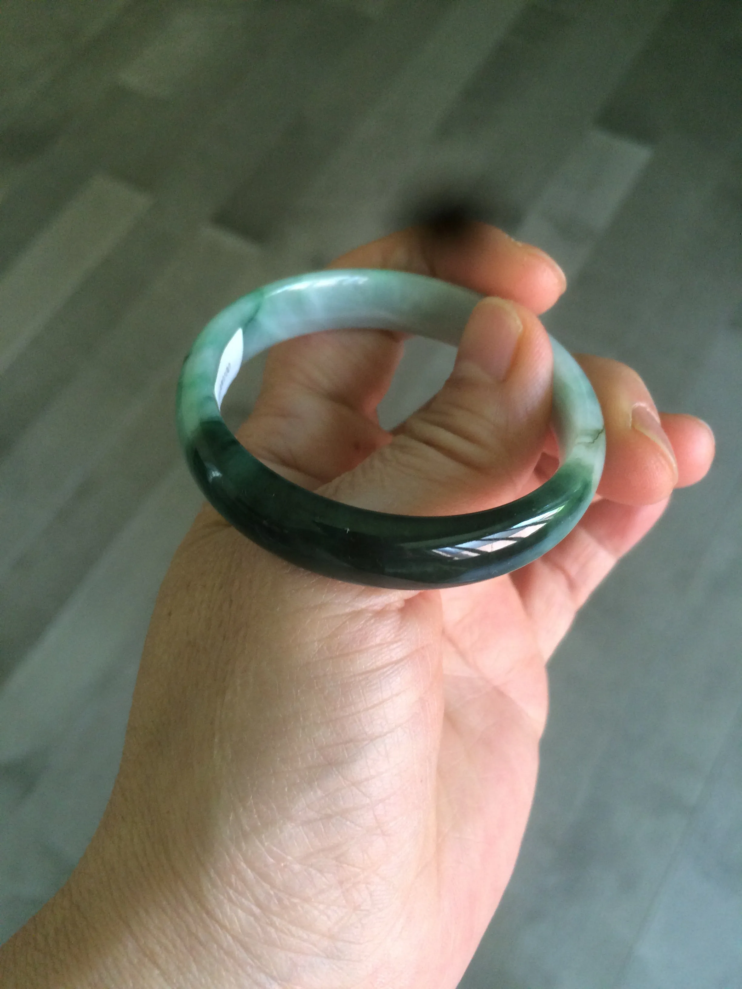 46.7mm Certified Type A 100% Natural sunny green/dark green/purple Jadeite Jade bangle AX6-0100