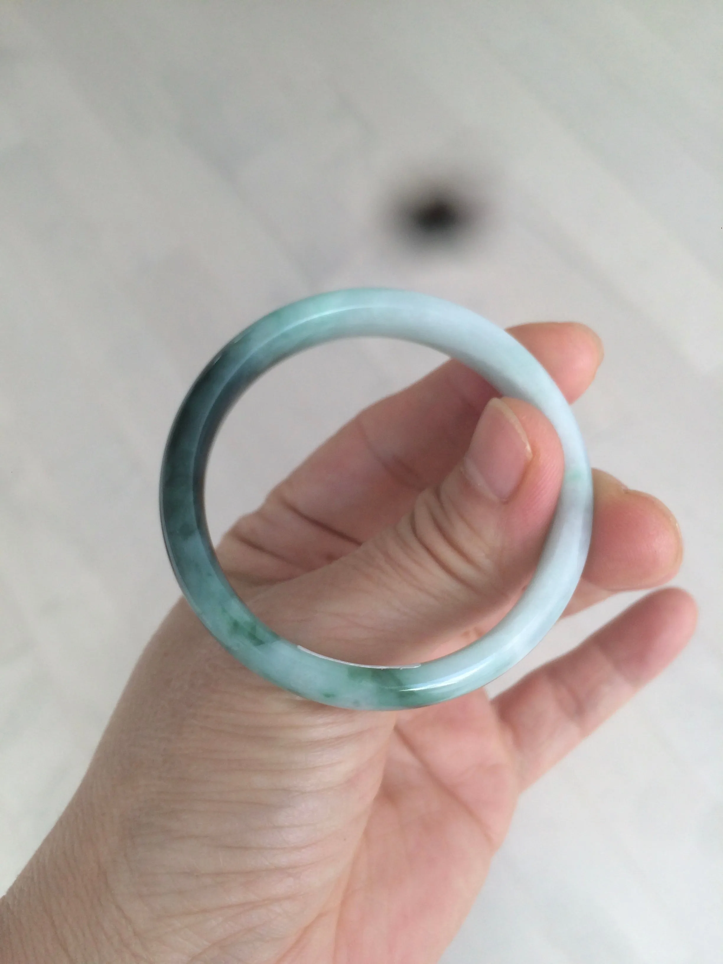 46.7mm Certified Type A 100% Natural sunny green/dark green/purple Jadeite Jade bangle AX6-0100