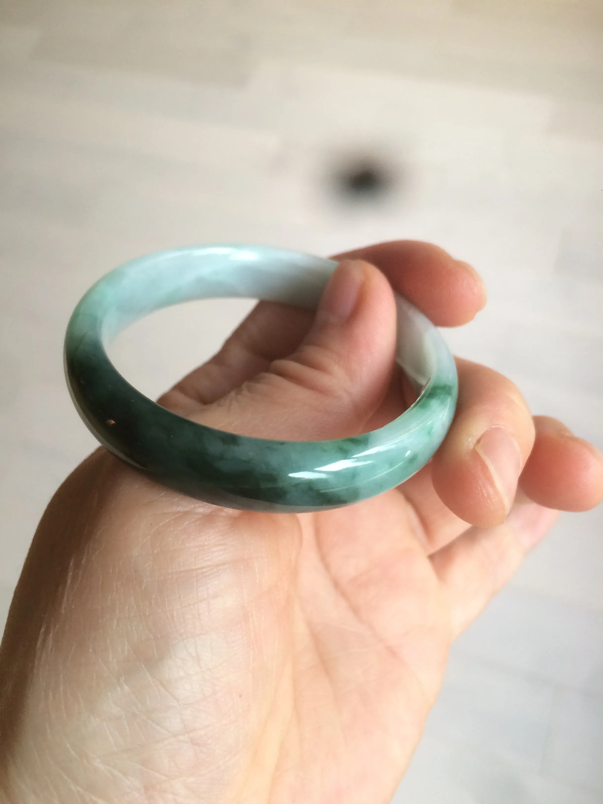 46.7mm Certified Type A 100% Natural sunny green/dark green/purple Jadeite Jade bangle AX6-0100