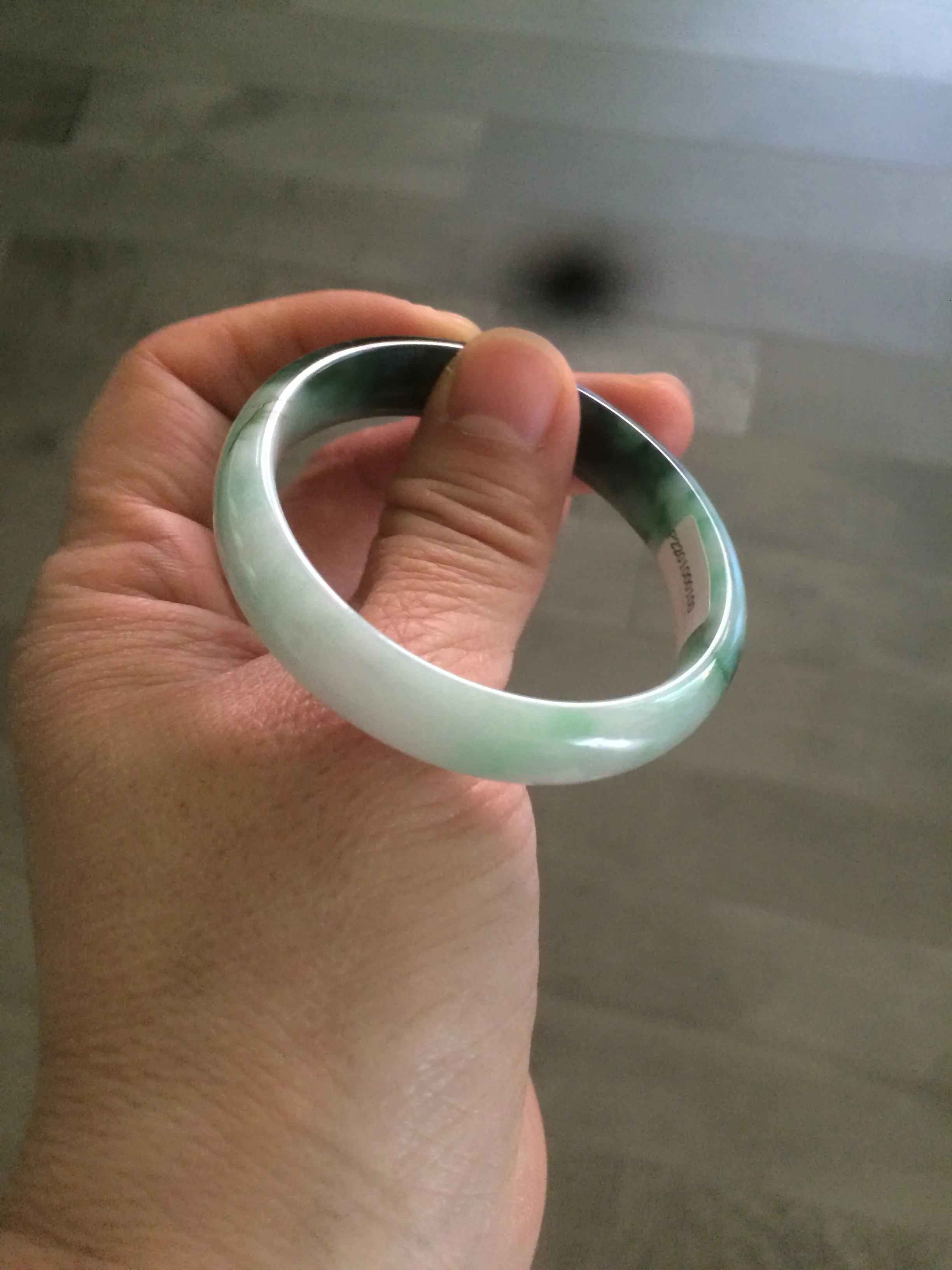 46.7mm Certified Type A 100% Natural sunny green/dark green/purple Jadeite Jade bangle AX6-0100