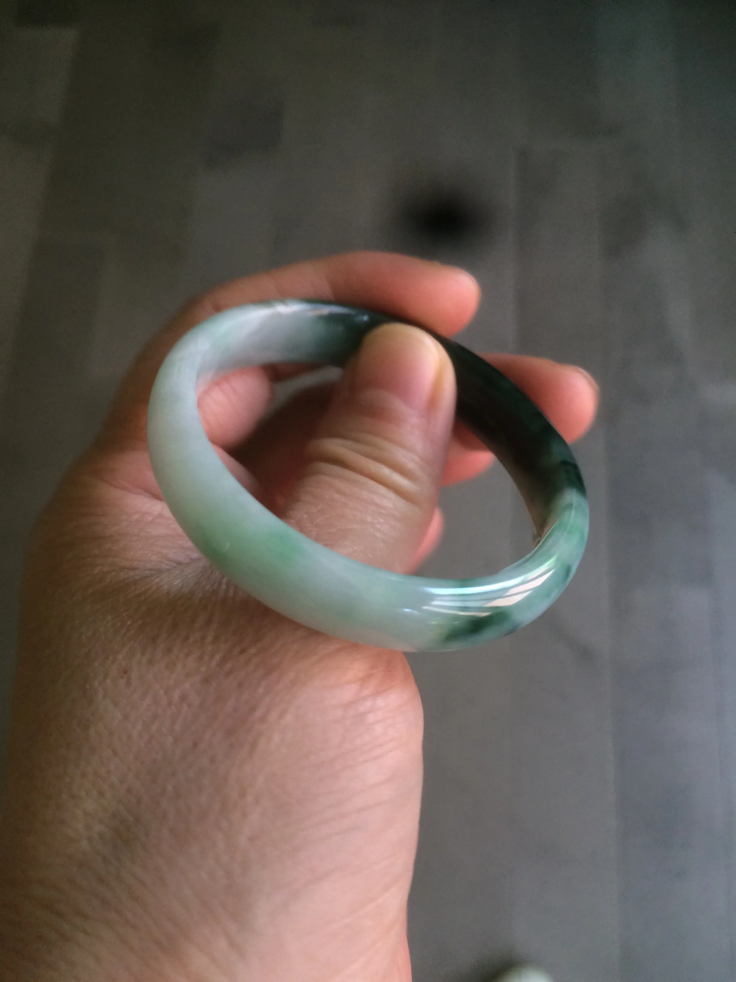 46.7mm Certified Type A 100% Natural sunny green/dark green/purple Jadeite Jade bangle AX6-0100