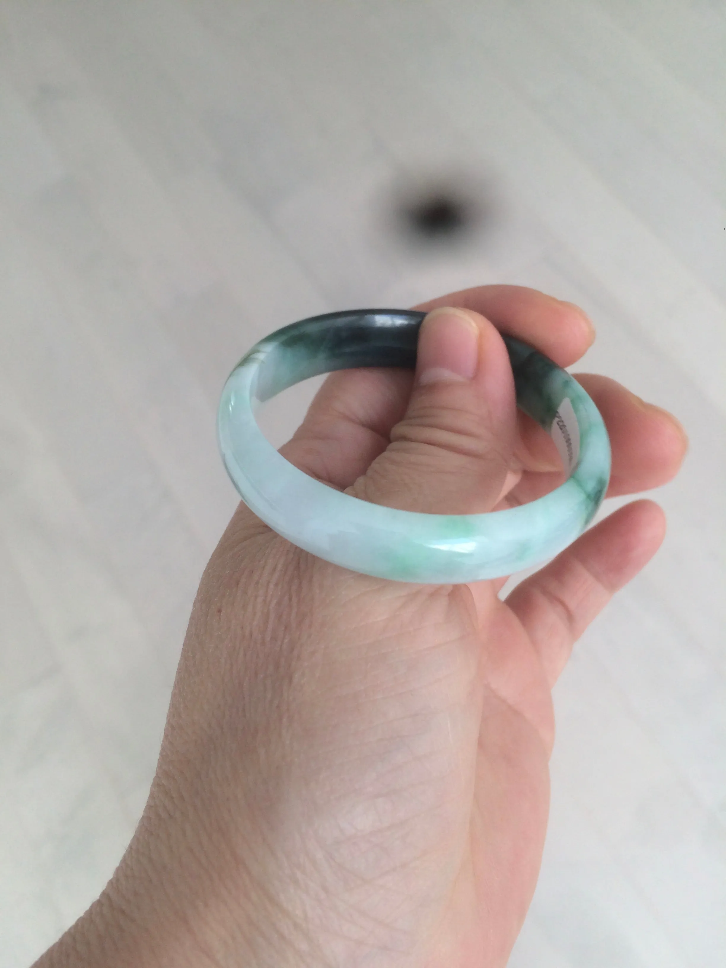46.7mm Certified Type A 100% Natural sunny green/dark green/purple Jadeite Jade bangle AX6-0100