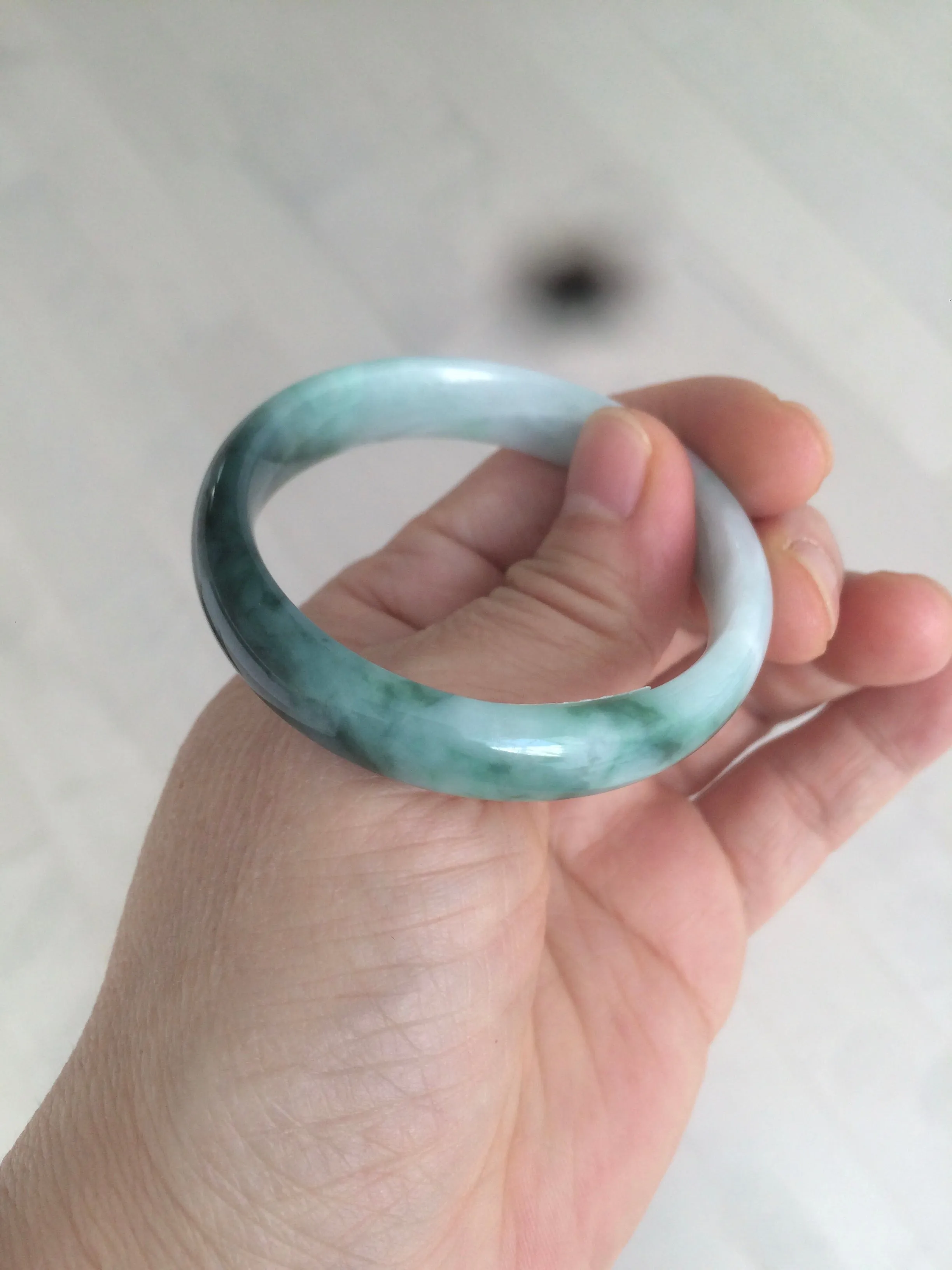 46.7mm Certified Type A 100% Natural sunny green/dark green/purple Jadeite Jade bangle AX6-0100