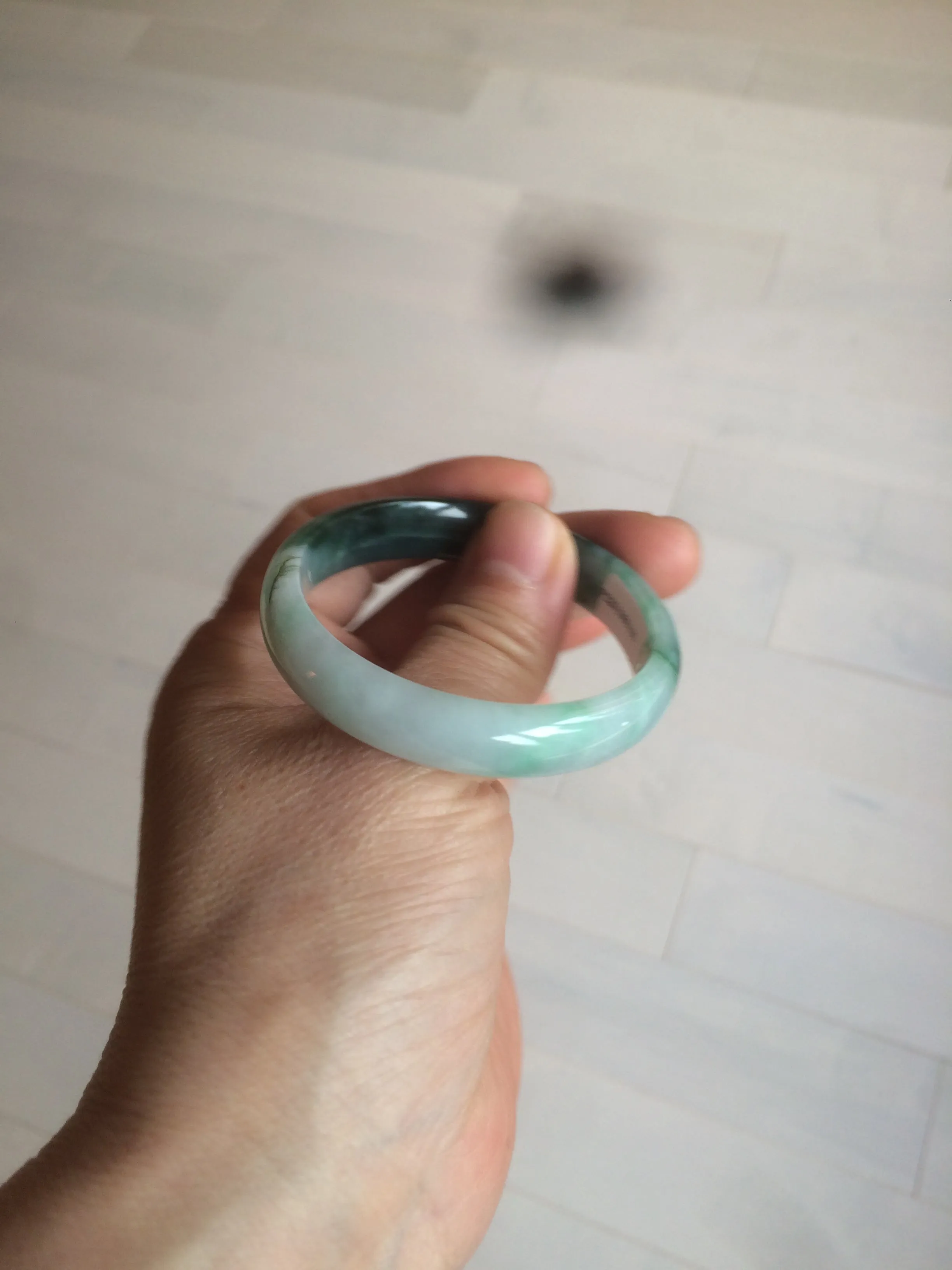 46.7mm Certified Type A 100% Natural sunny green/dark green/purple Jadeite Jade bangle AX6-0100