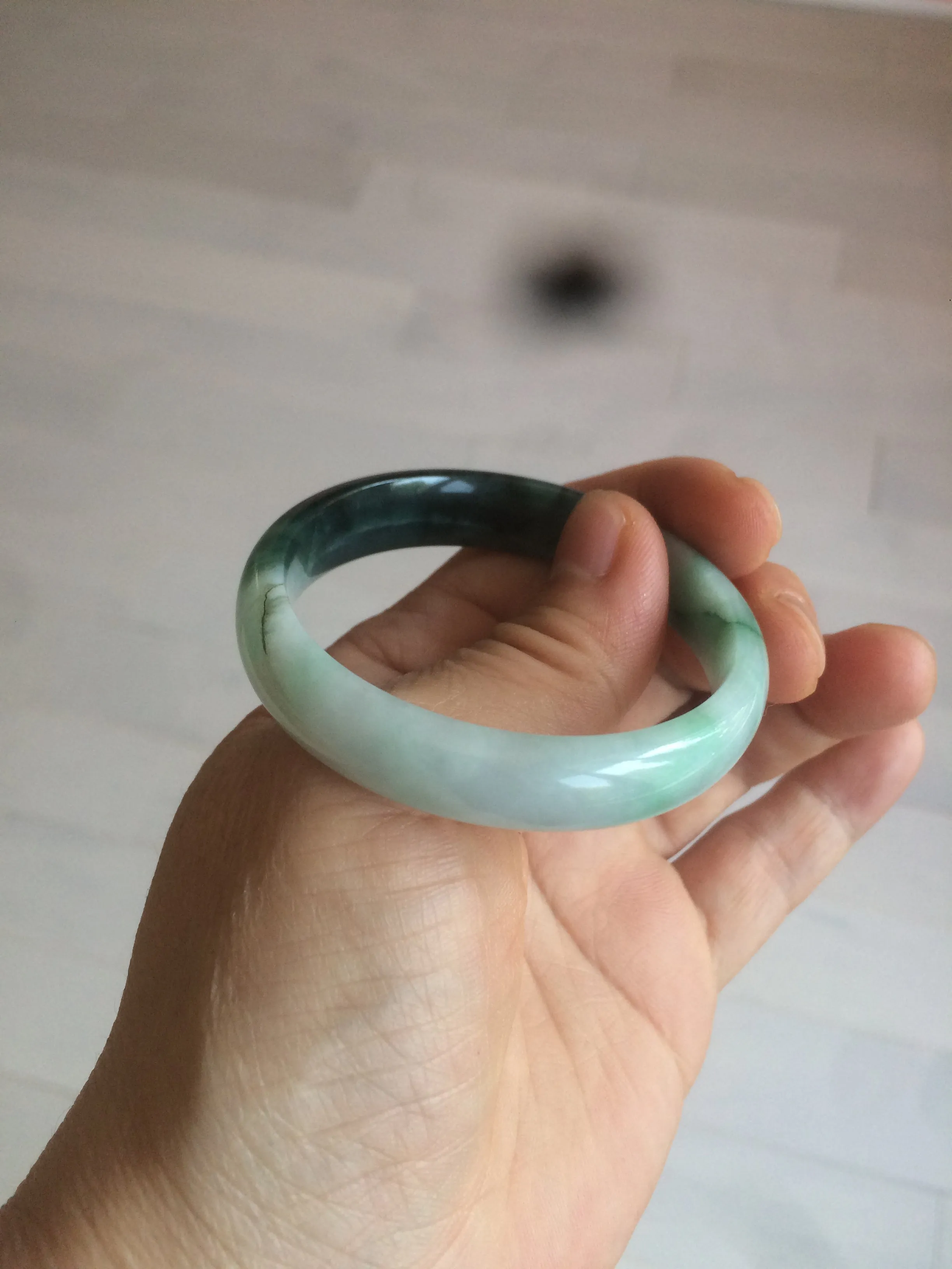 46.7mm Certified Type A 100% Natural sunny green/dark green/purple Jadeite Jade bangle AX6-0100
