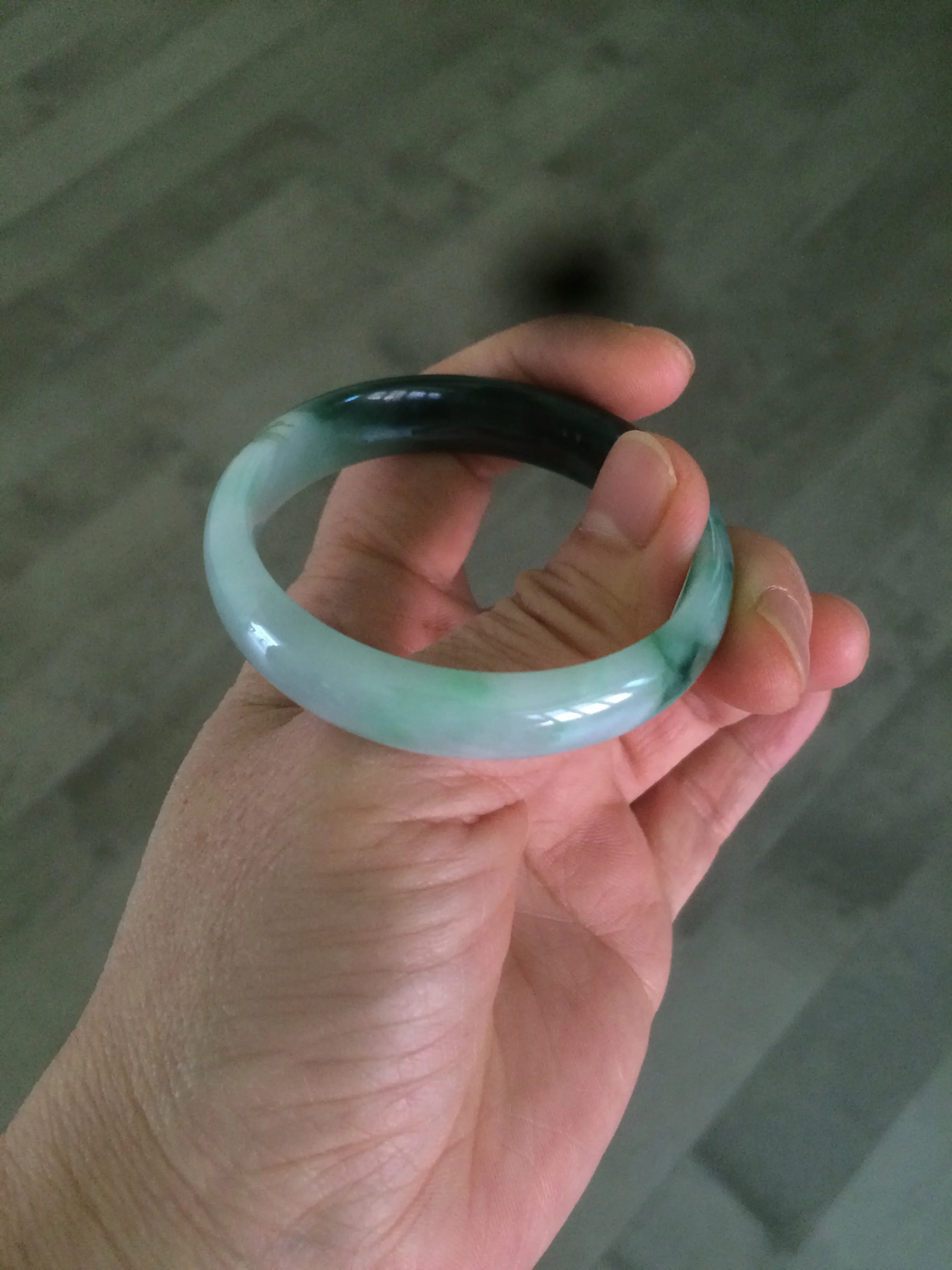 46.7mm Certified Type A 100% Natural sunny green/dark green/purple Jadeite Jade bangle AX6-0100