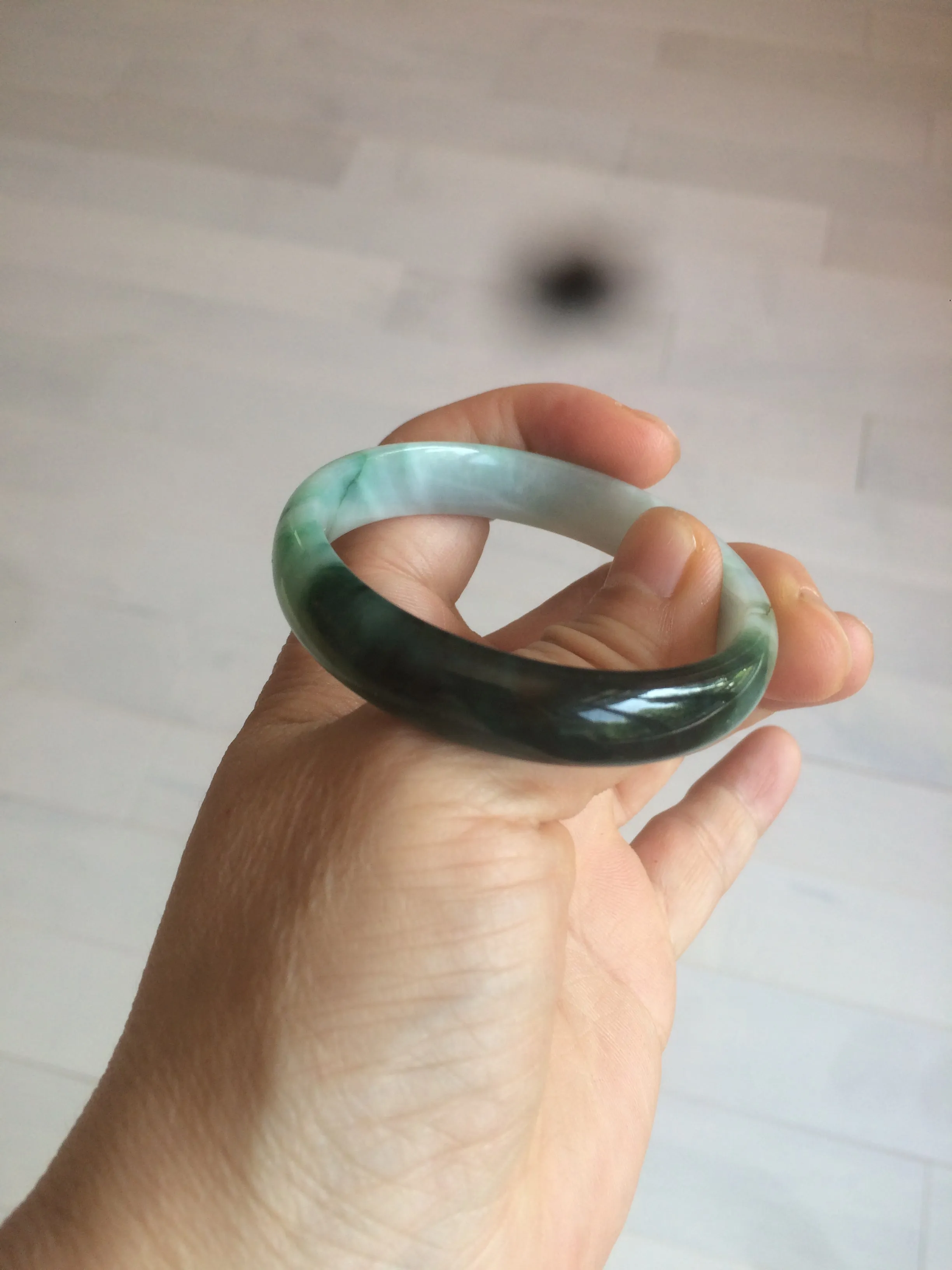 46.7mm Certified Type A 100% Natural sunny green/dark green/purple Jadeite Jade bangle AX6-0100