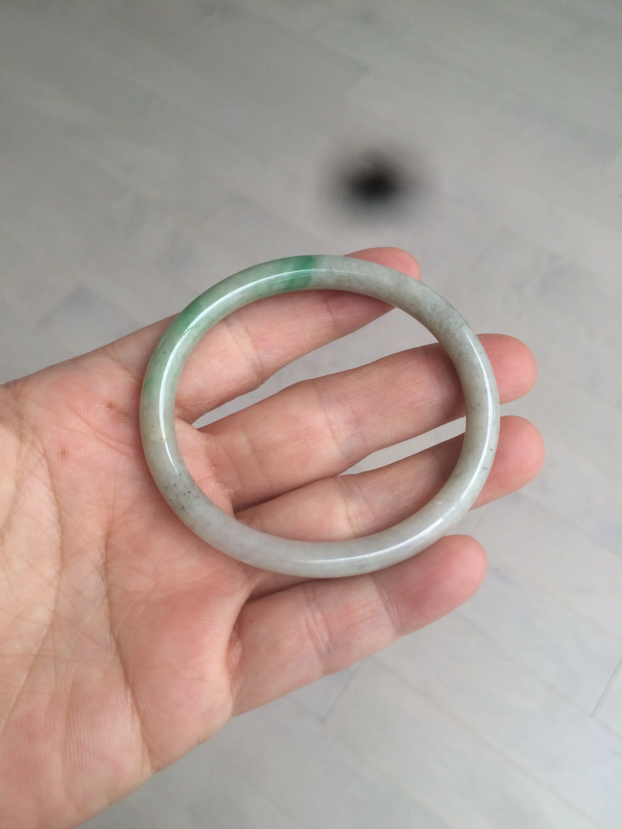 48mm certified Type A 100% Natural sunny green/dark green/gray/black round cut Jadeite Jade bangle am64-6622