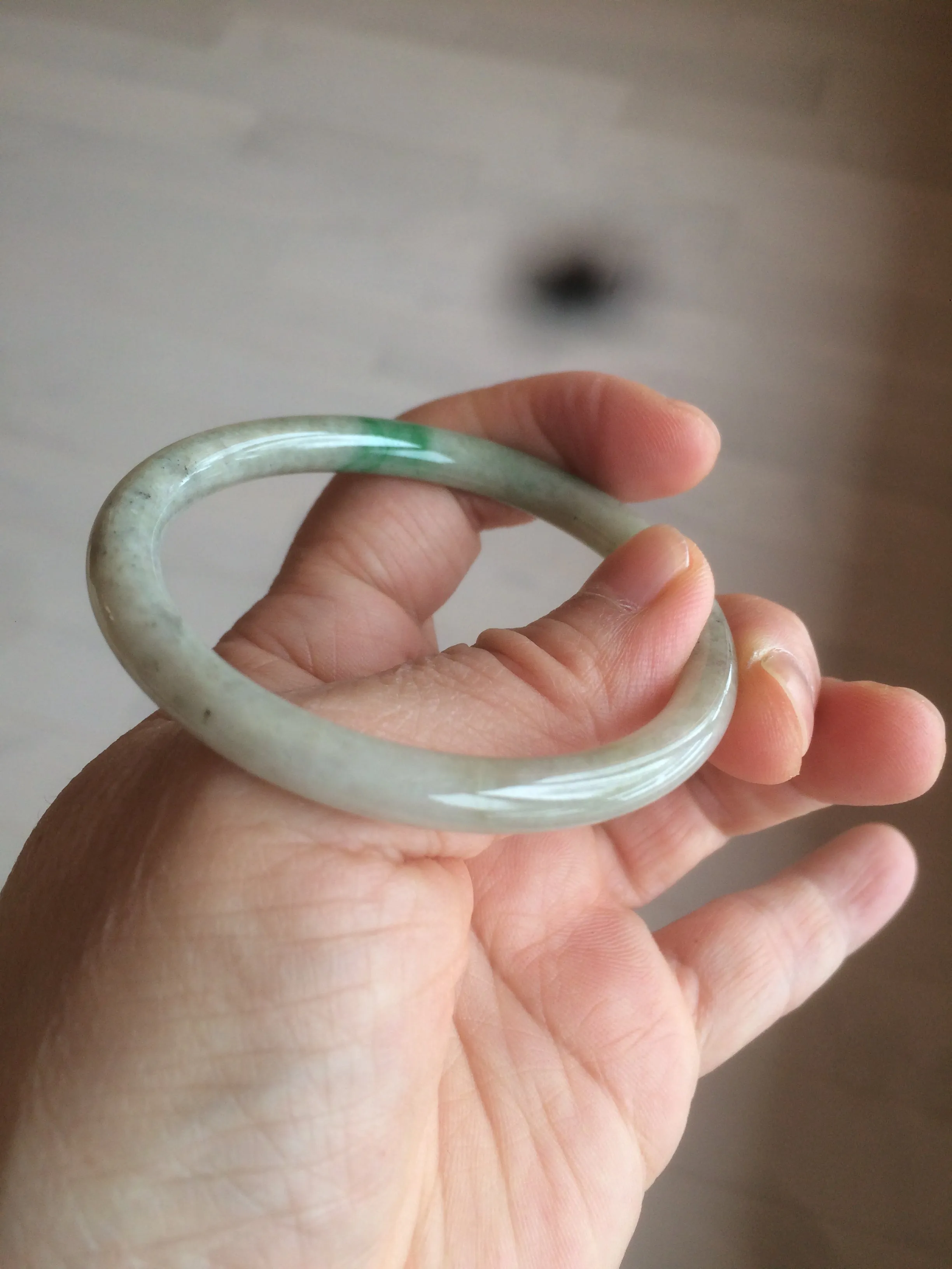 48mm certified Type A 100% Natural sunny green/dark green/gray/black round cut Jadeite Jade bangle am64-6622
