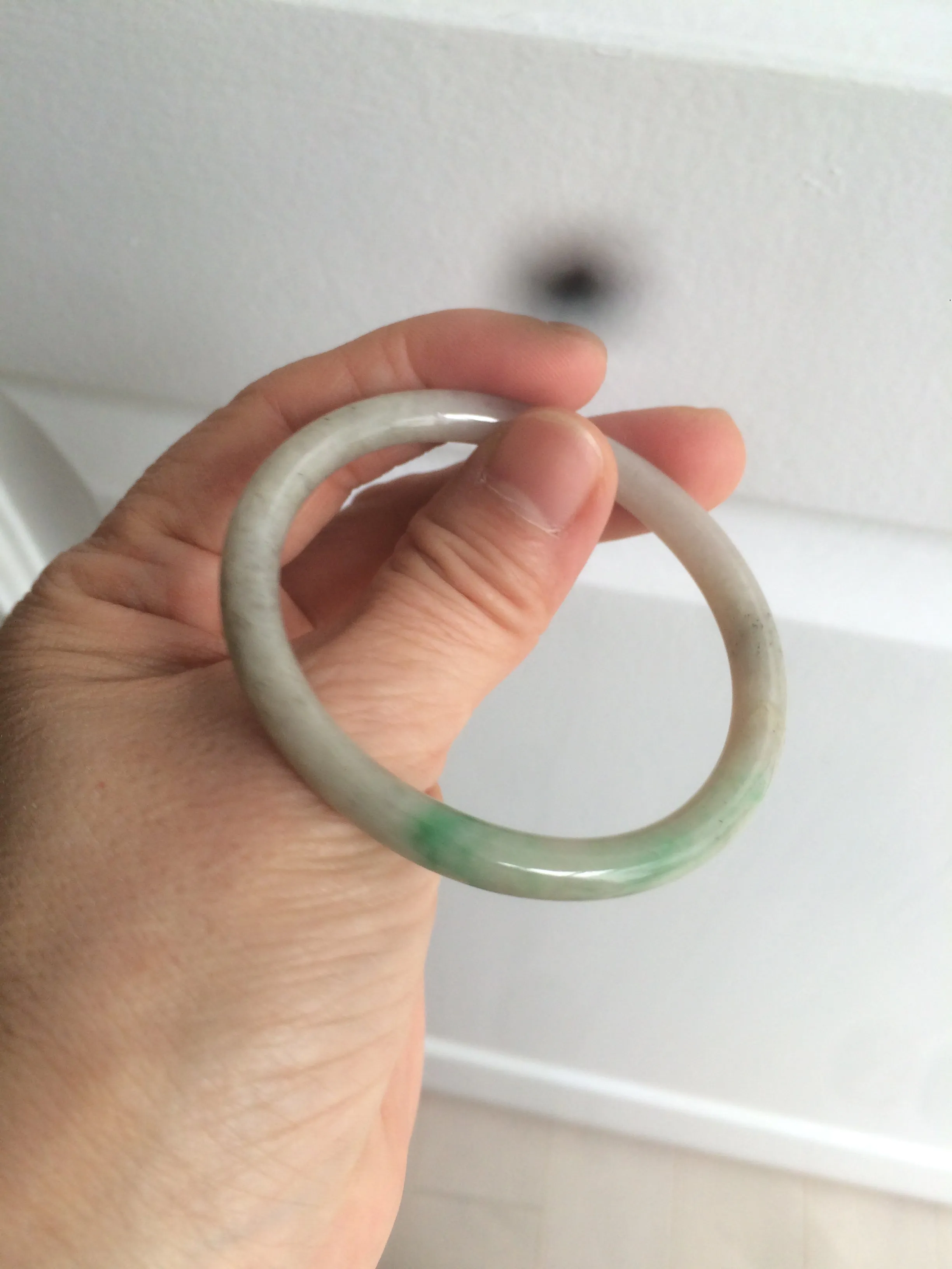 48mm certified Type A 100% Natural sunny green/dark green/gray/black round cut Jadeite Jade bangle am64-6622