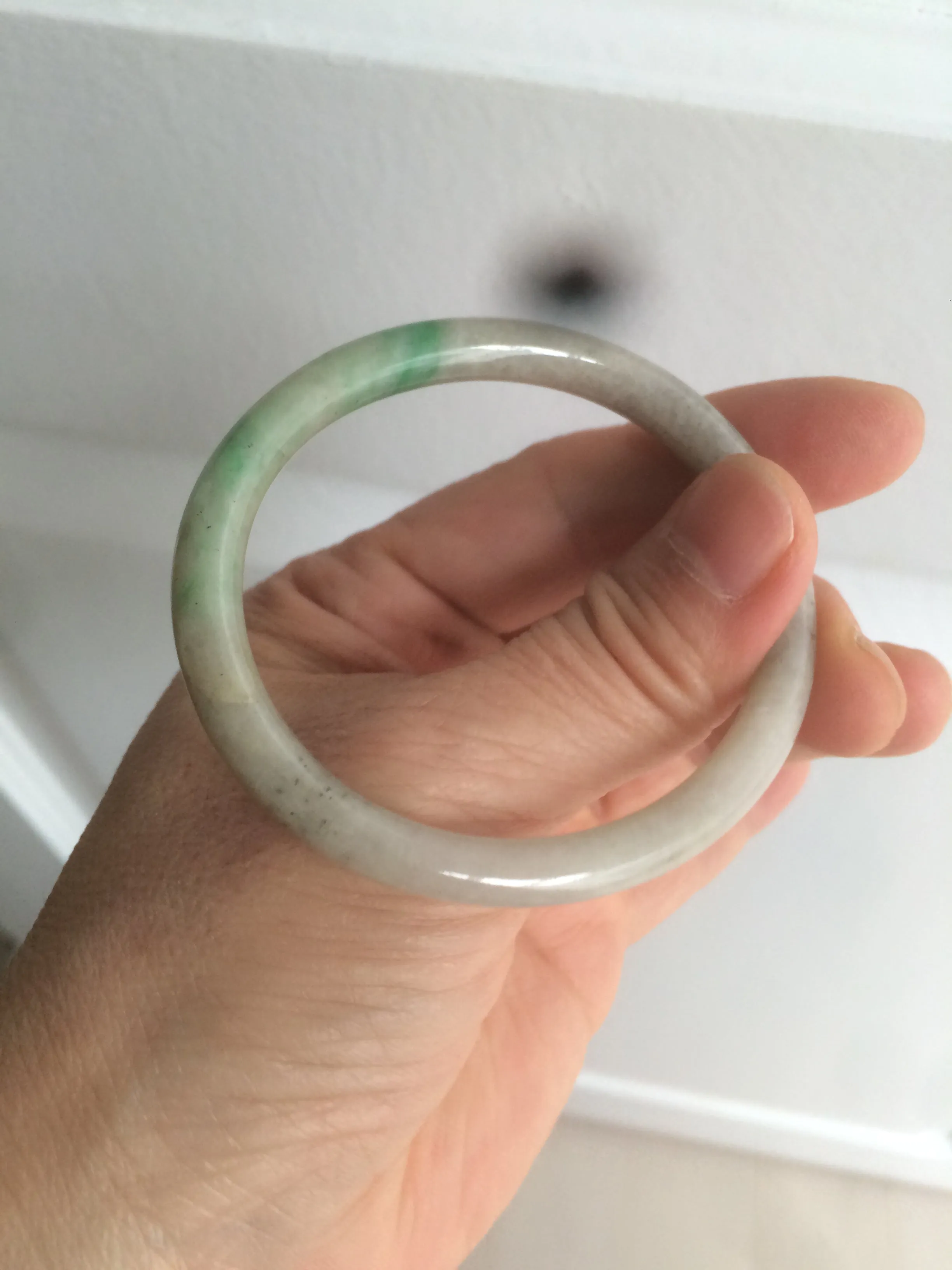 48mm certified Type A 100% Natural sunny green/dark green/gray/black round cut Jadeite Jade bangle am64-6622