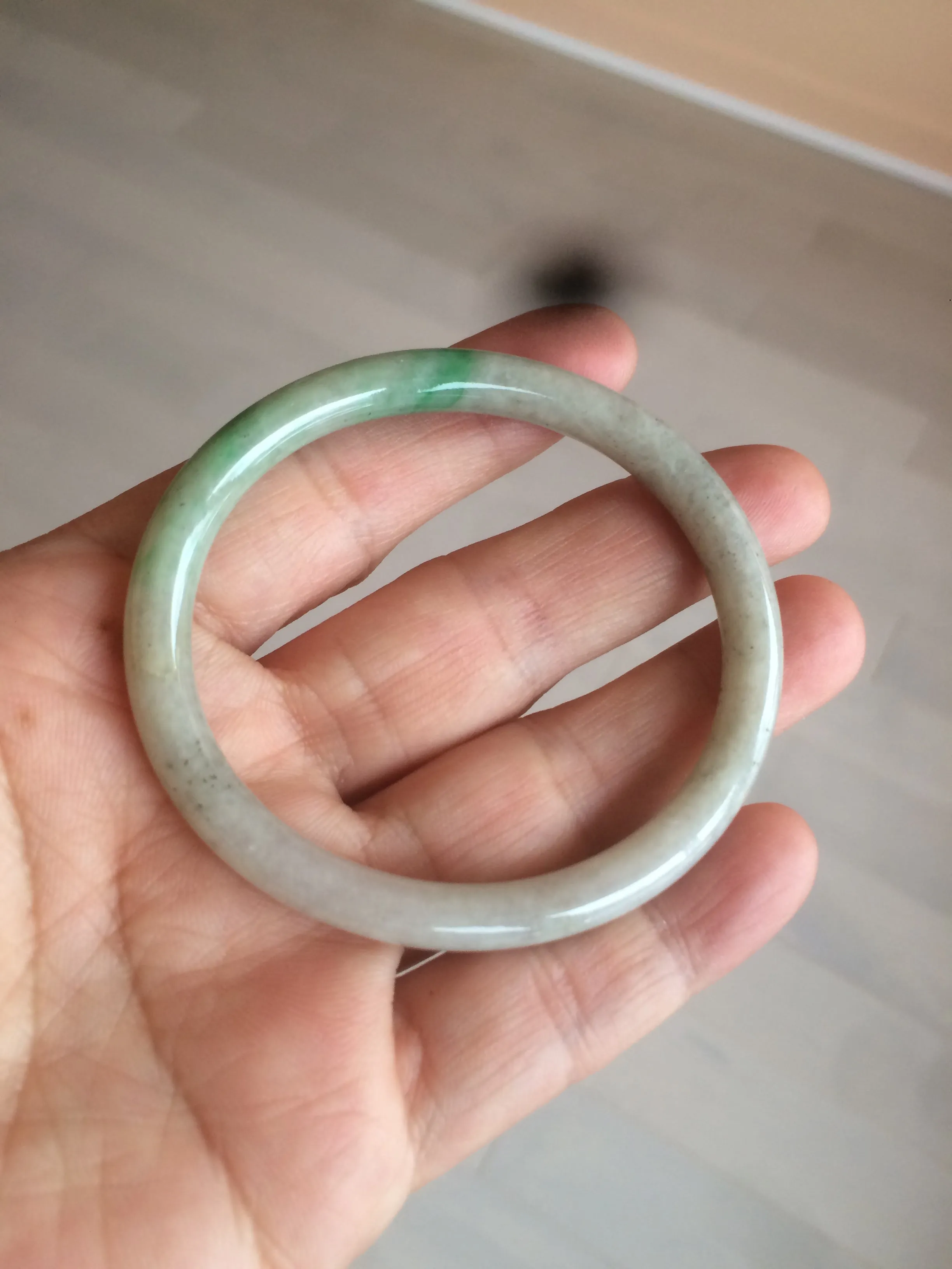 48mm certified Type A 100% Natural sunny green/dark green/gray/black round cut Jadeite Jade bangle am64-6622