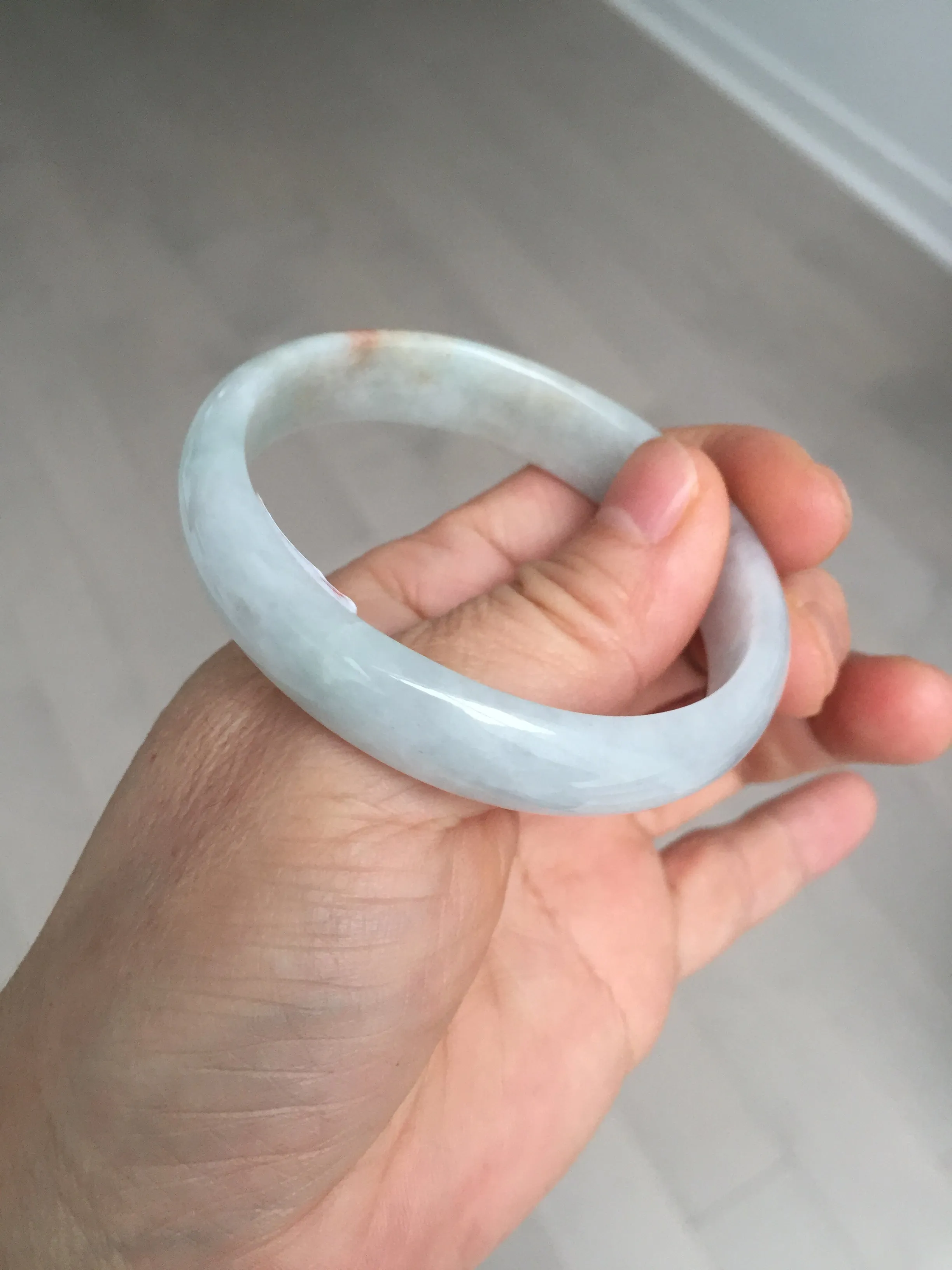 49mm Certified Type A 100% Natural light green red oval Jadeite Jade bangle BM68