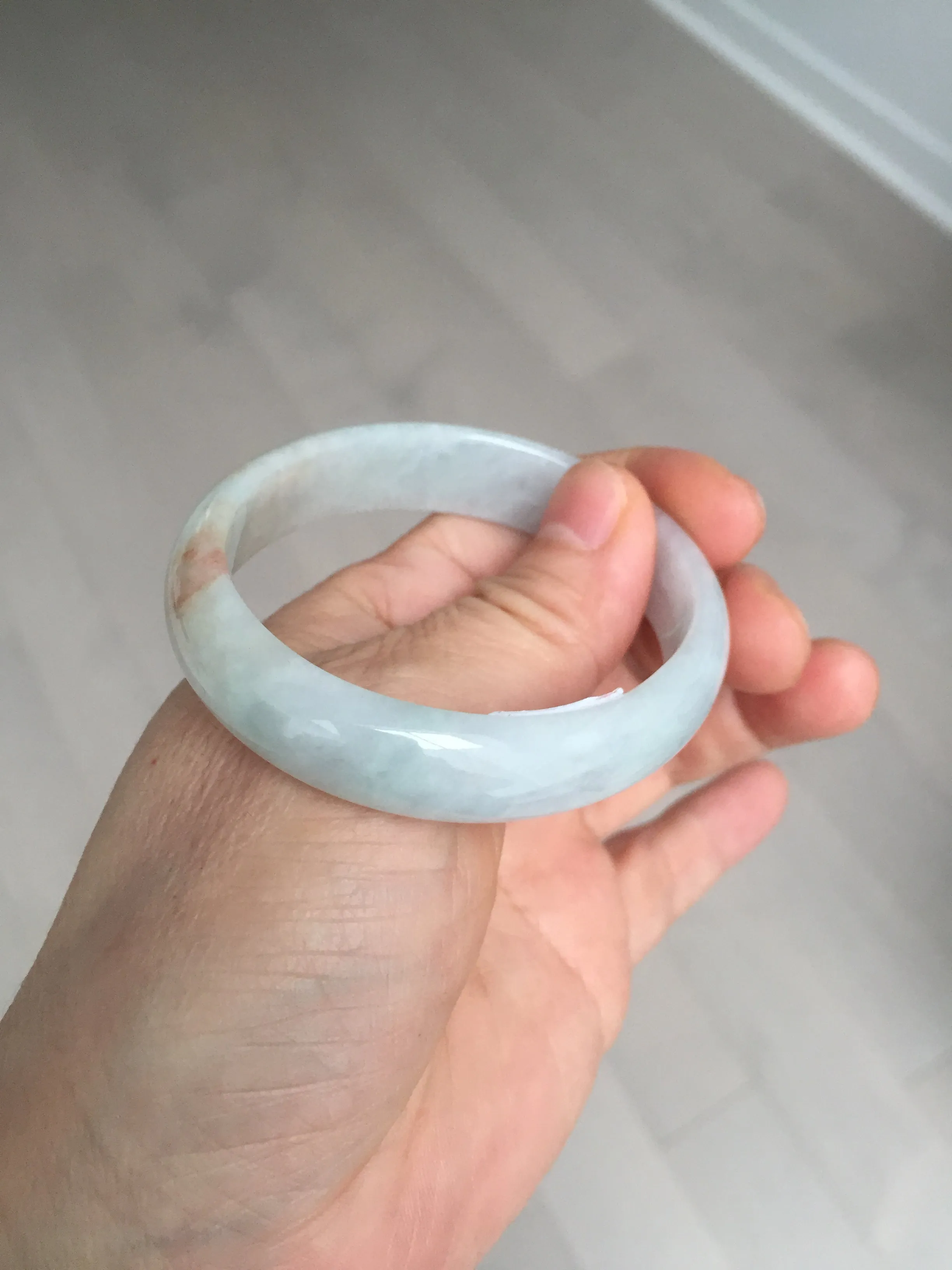 49mm Certified Type A 100% Natural light green red oval Jadeite Jade bangle BM68