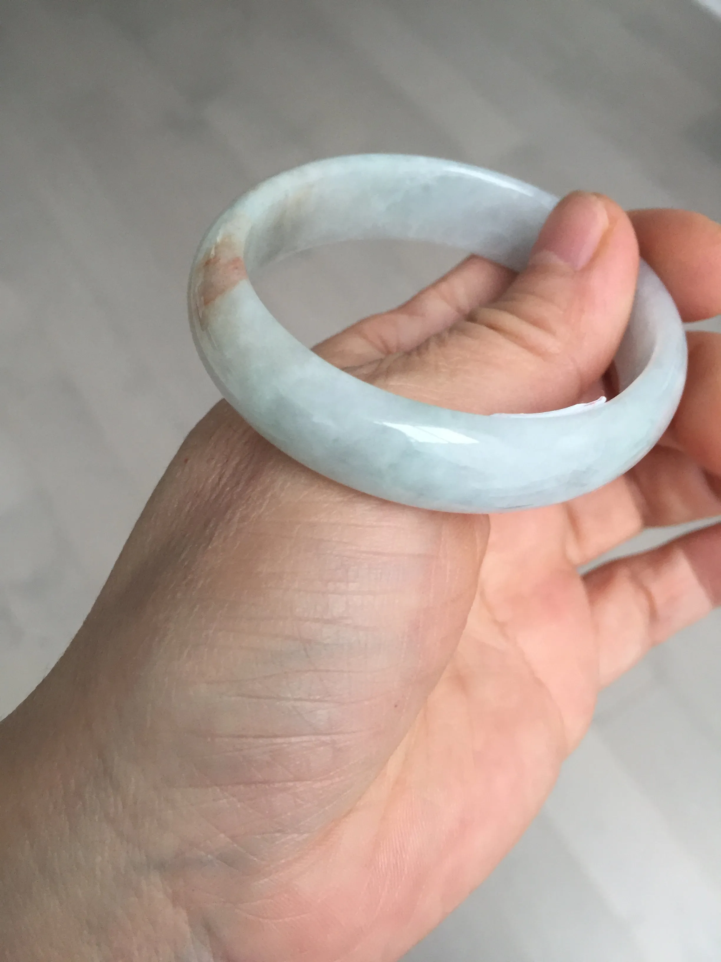 49mm Certified Type A 100% Natural light green red oval Jadeite Jade bangle BM68