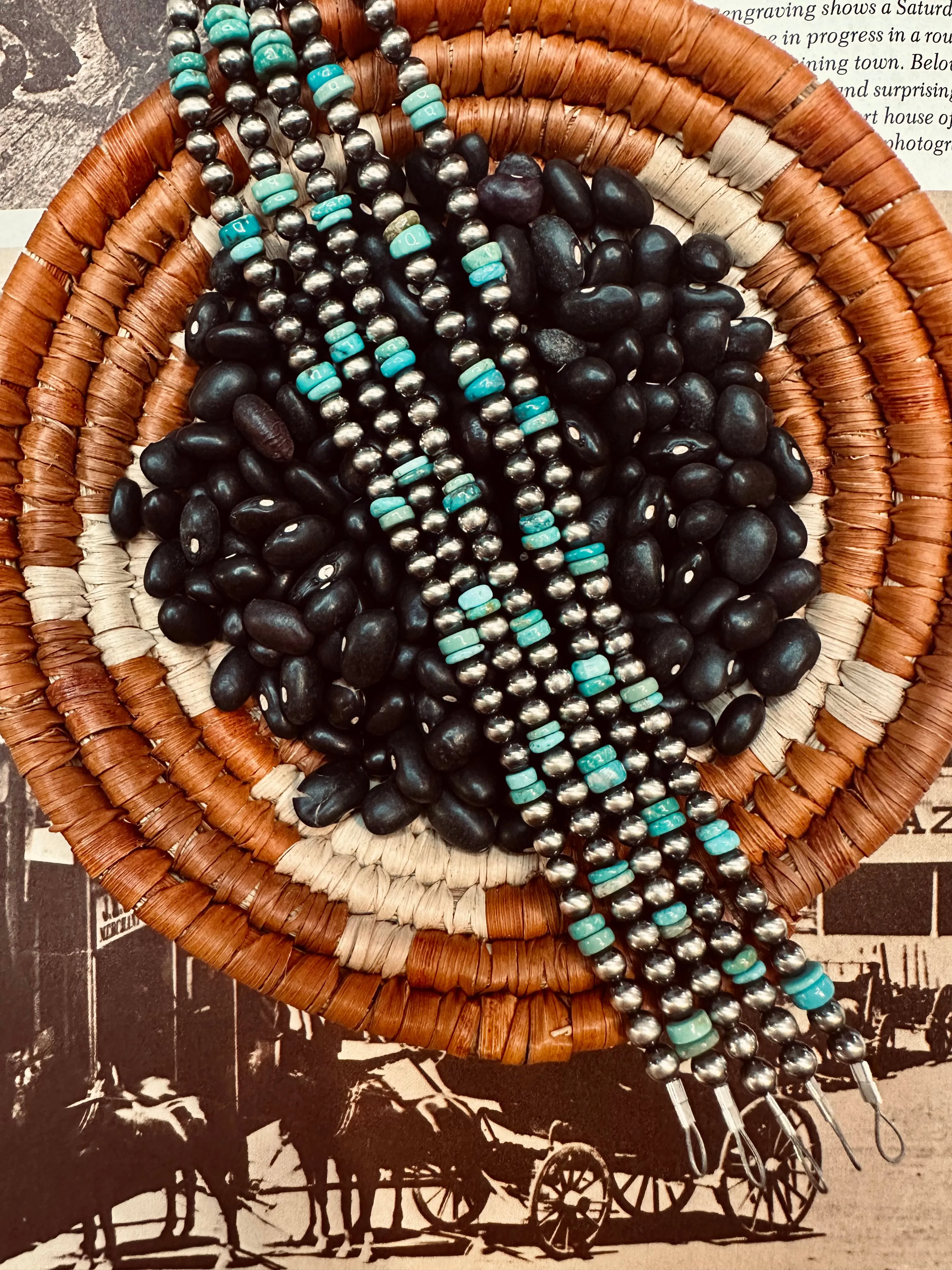 4mm Navajo Pearl Strands with Mixed Turquoise (Bracelet)