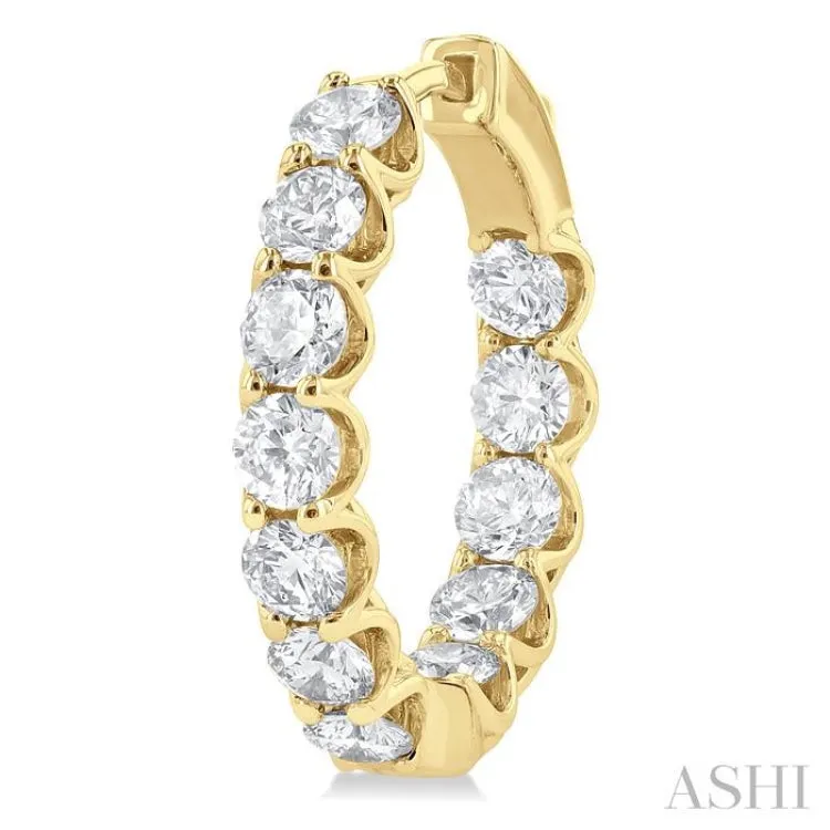 5 ctw Interior and Exterior Embellishment Round Cut Diamond Fashion Hoop Earring in 14K Yellow Gold